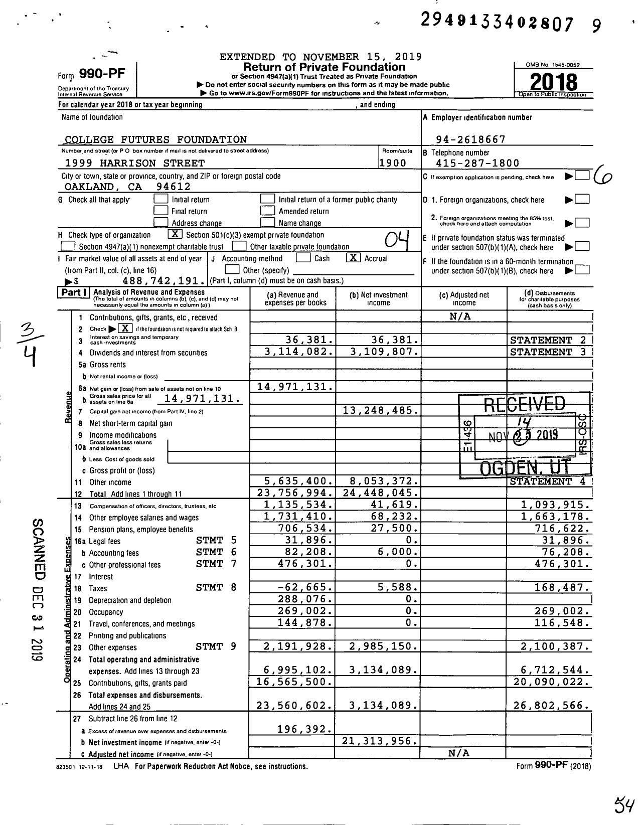 Image of first page of 2018 Form 990PF for College Futures Foundation