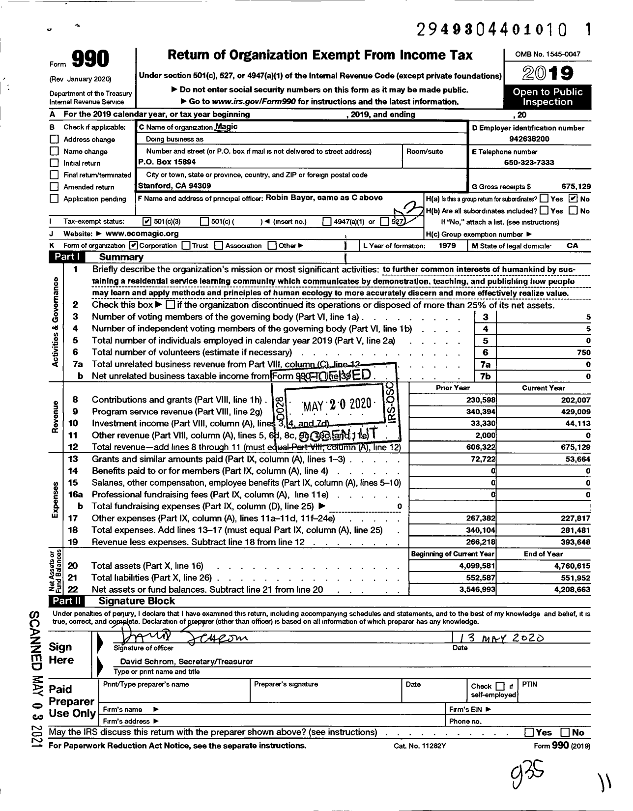 Image of first page of 2019 Form 990 for Magic Incorporated