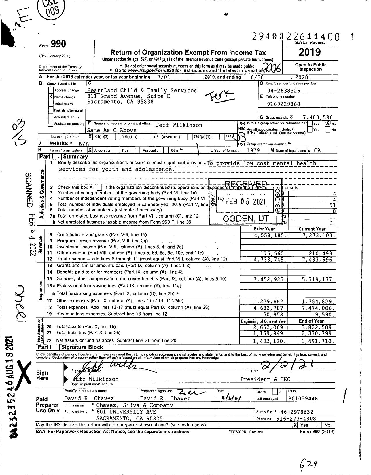 Image of first page of 2019 Form 990 for HeartLand Child & Family Services