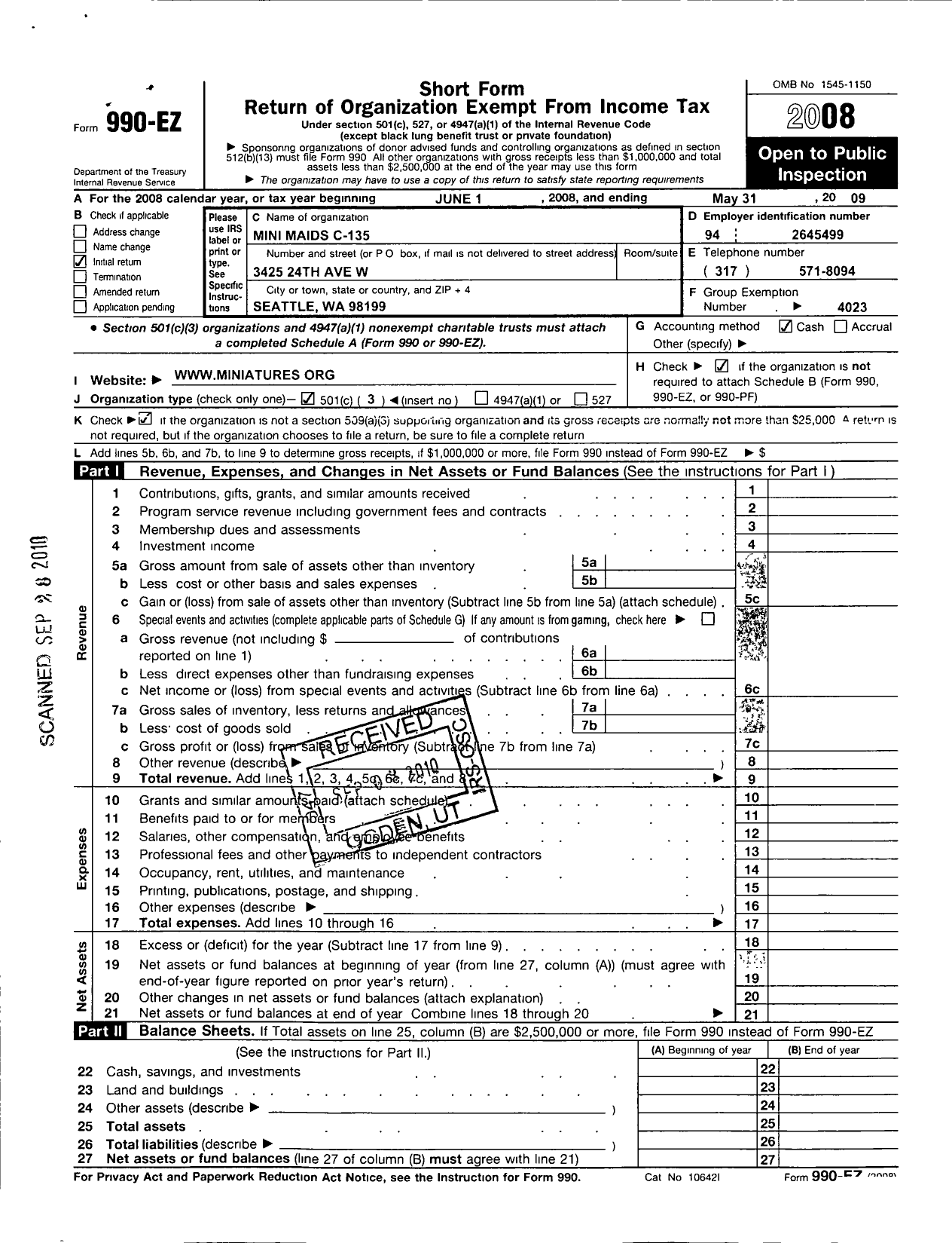 Image of first page of 2008 Form 990EZ for National Association of Miniature Enthusiasts / Mini Maids C-135