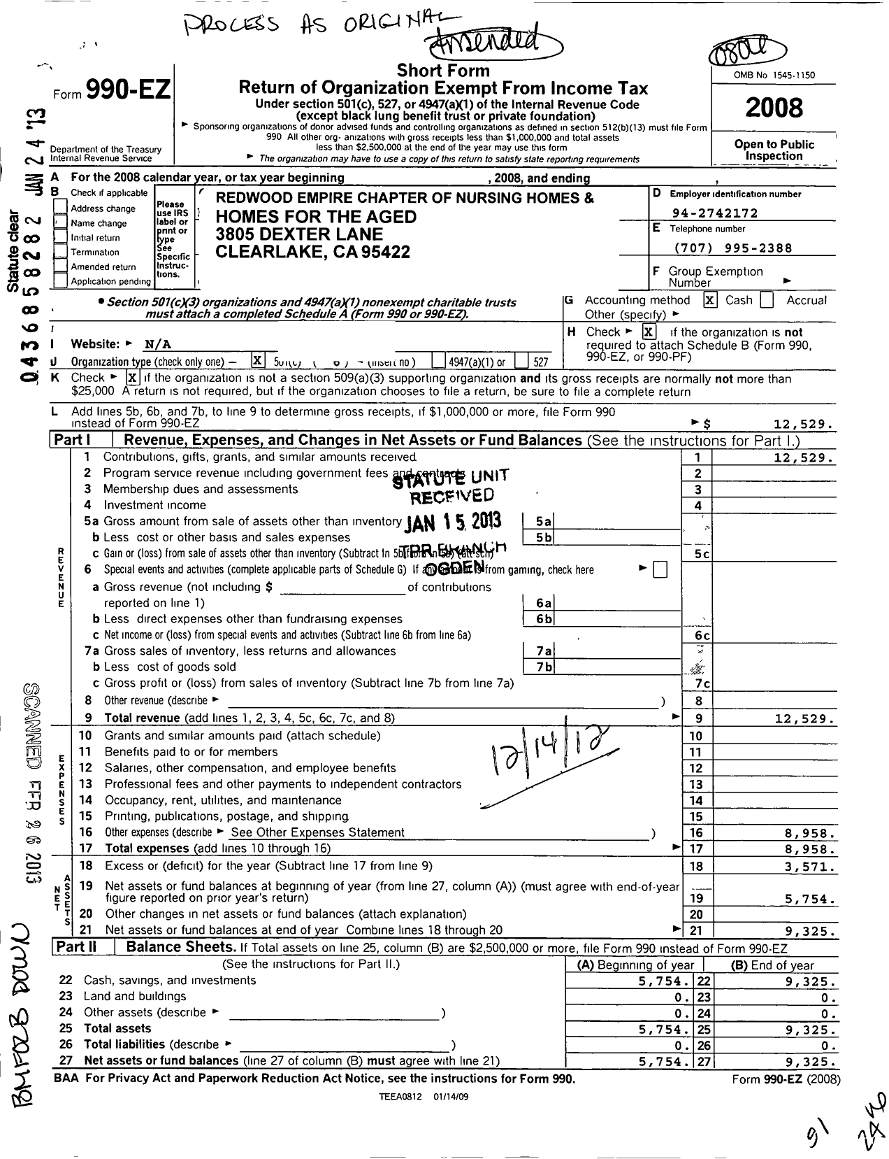 Image of first page of 2008 Form 990EO for Redwood Empire Chapter