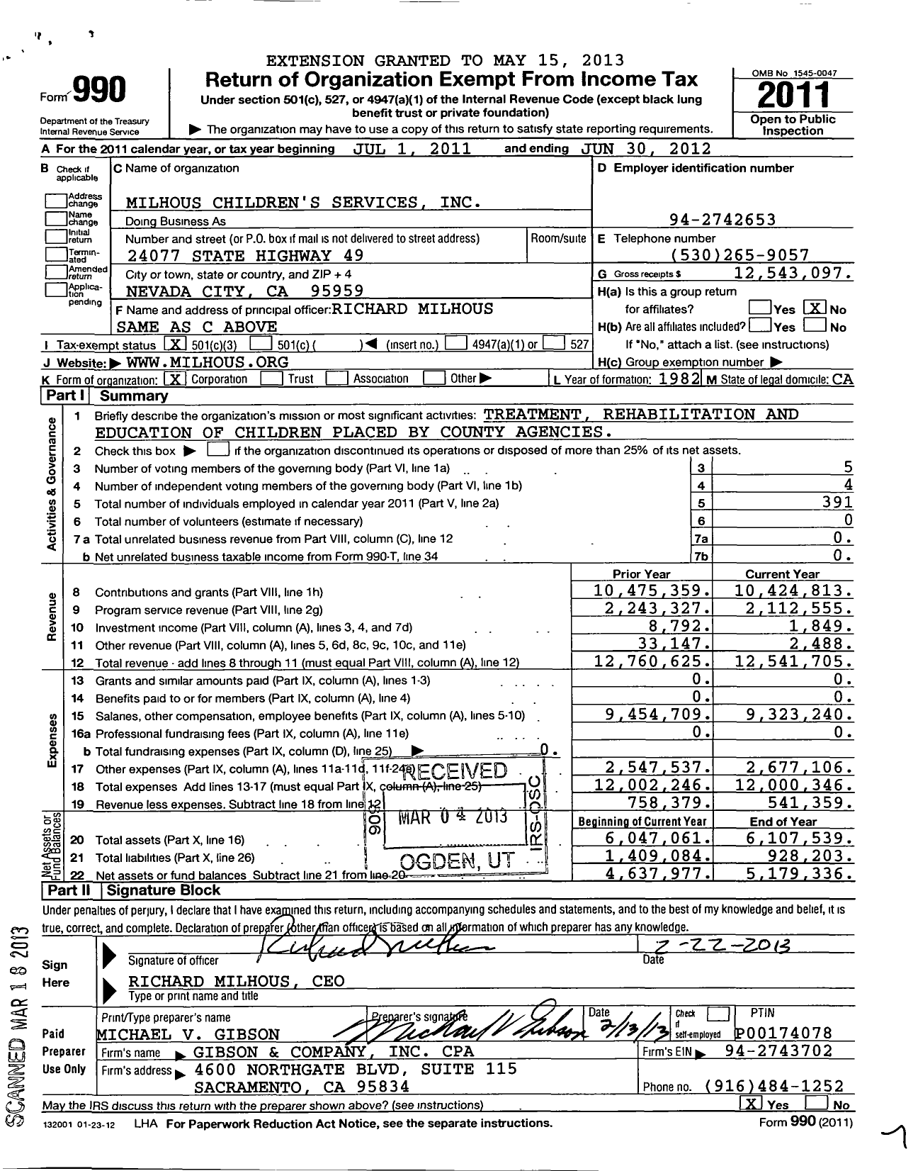 Image of first page of 2011 Form 990 for Mountain Valley Child and Family Services