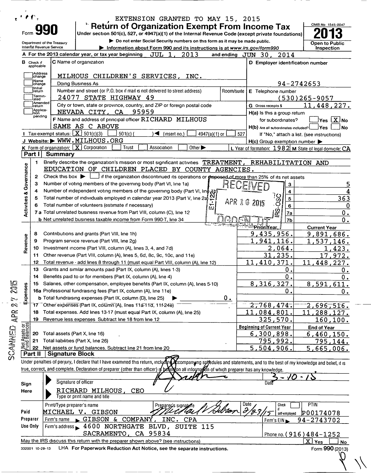 Image of first page of 2013 Form 990 for Mountain Valley Child and Family Services