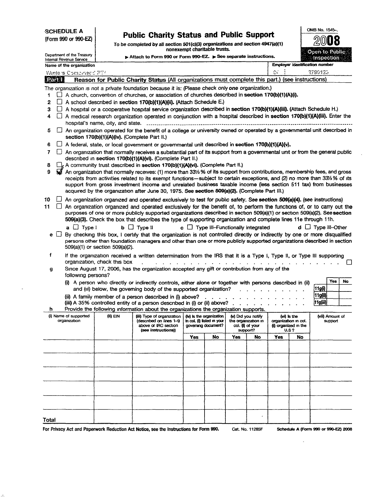 Image of first page of 2008 Form 990ER for California State PTA - 410 Winters Combined PTA