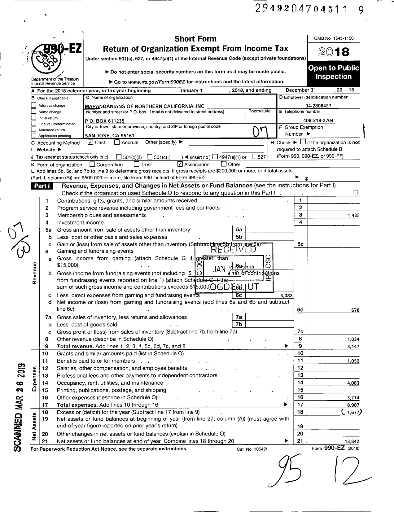 Image of first page of 2018 Form 990EO for Mapandanians of Northern California