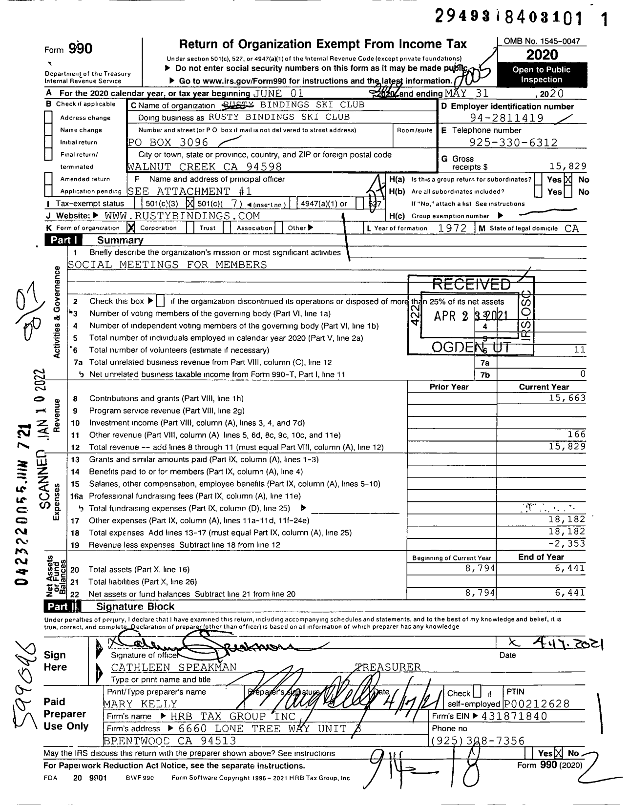 Image of first page of 2019 Form 990O for Rusty Bindings