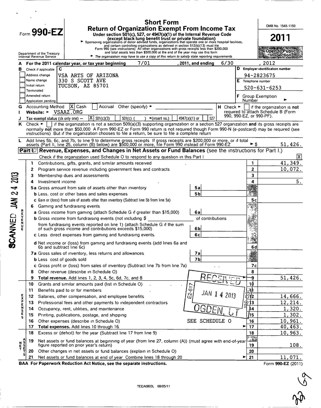 Image of first page of 2011 Form 990EZ for Artabilityaz