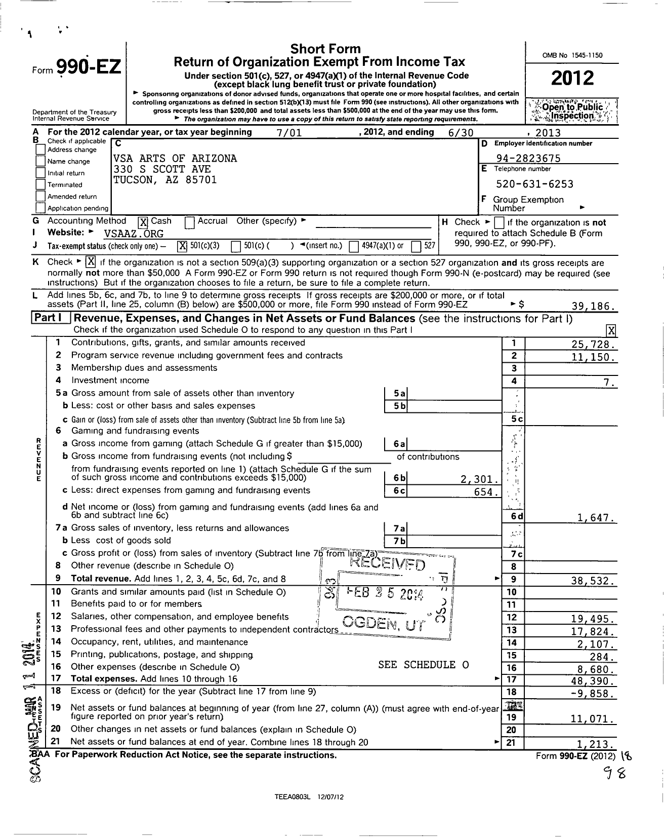 Image of first page of 2012 Form 990EZ for Artabilityaz