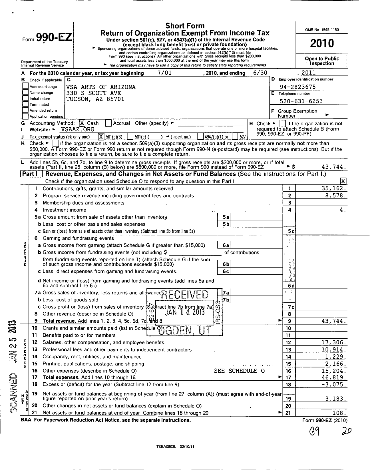 Image of first page of 2010 Form 990EZ for Artabilityaz