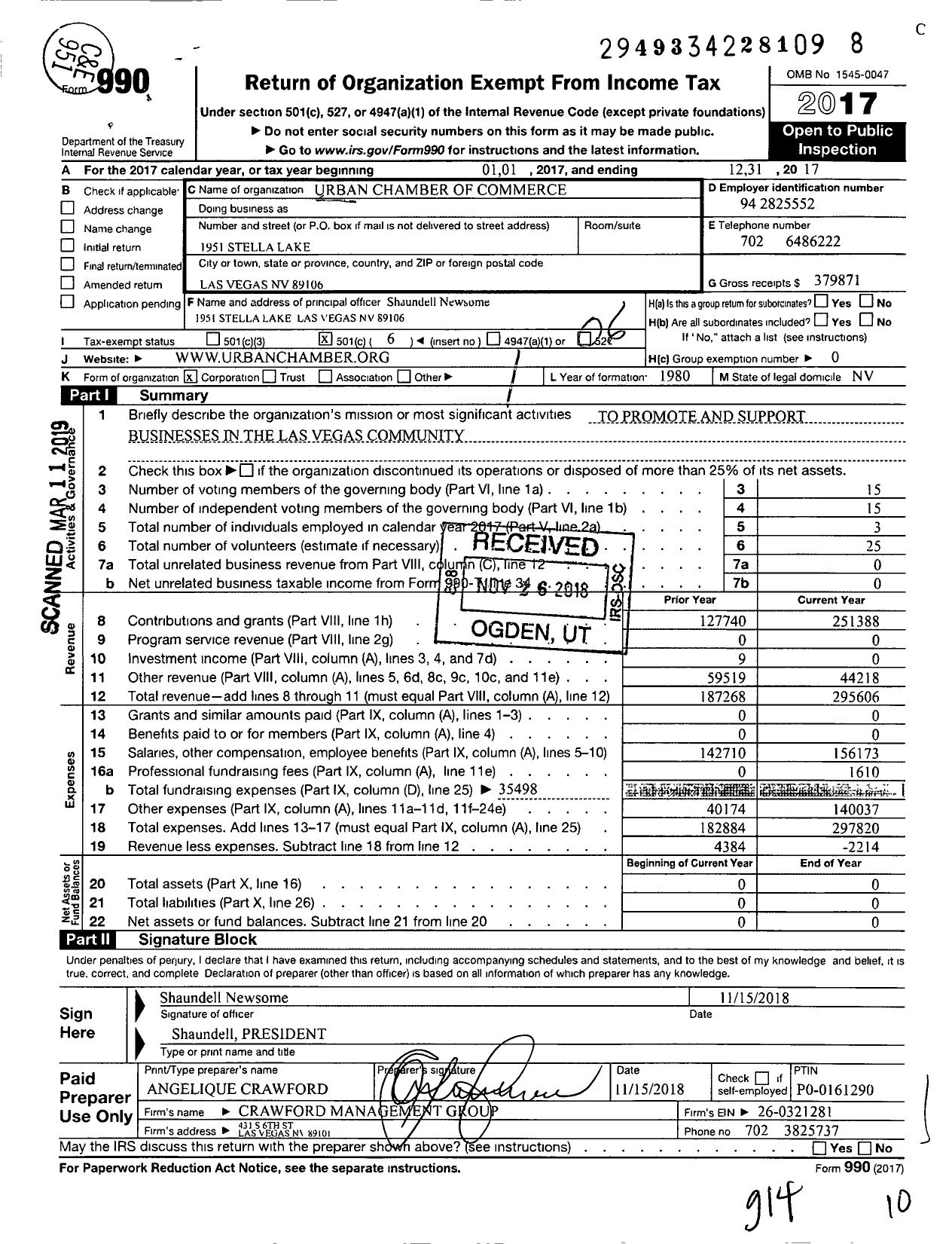 Image of first page of 2017 Form 990O for Urban Chamber of Commerce