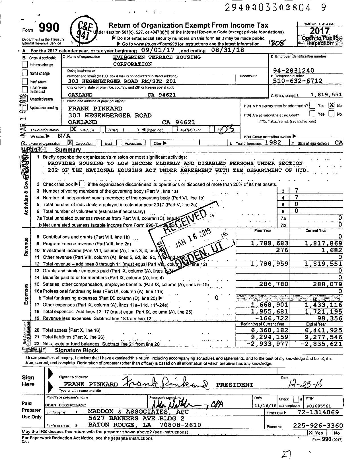 Image of first page of 2017 Form 990 for JL Richard Terrace