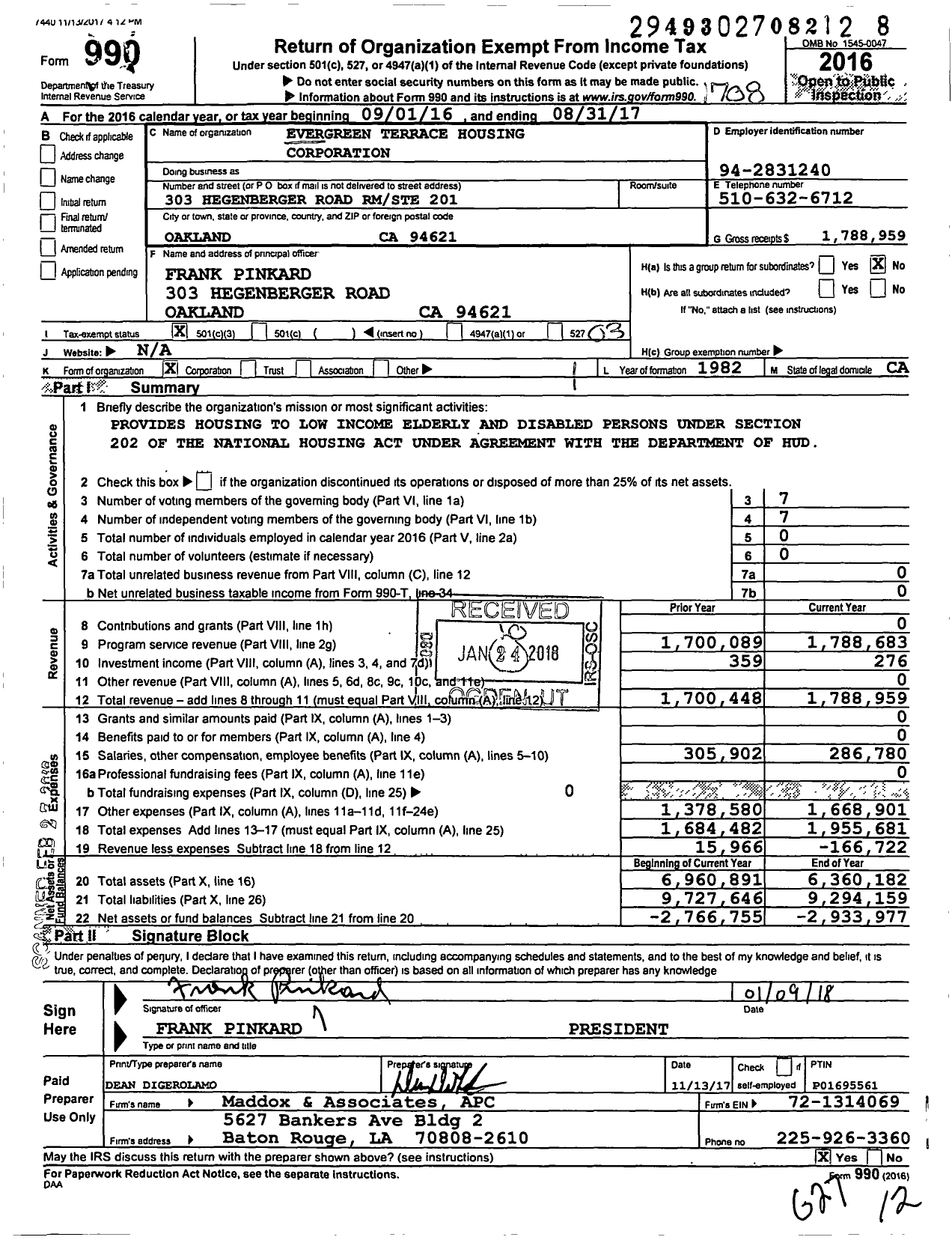 Image of first page of 2016 Form 990 for JL Richard Terrace
