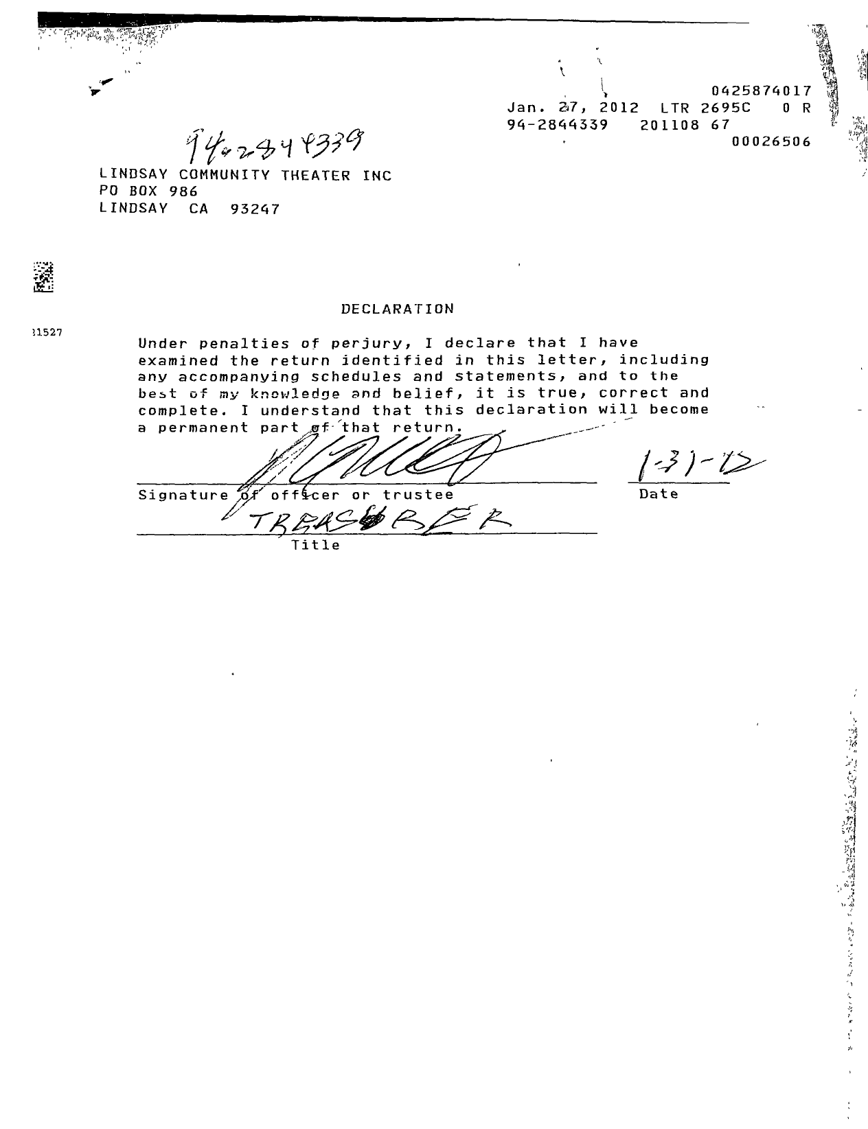 Image of first page of 2010 Form 990ER for Lindsay Community Theater