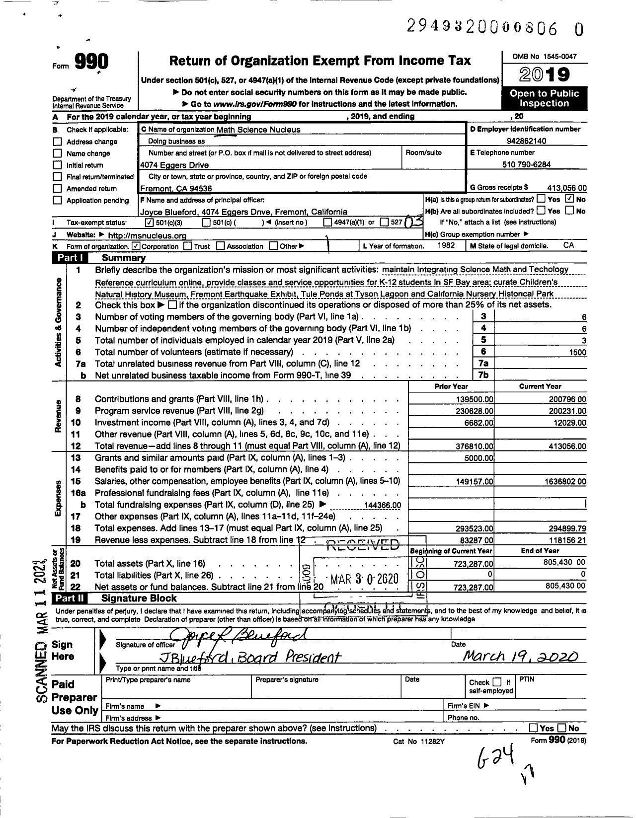 Image of first page of 2019 Form 990 for Math-Science Nucleus