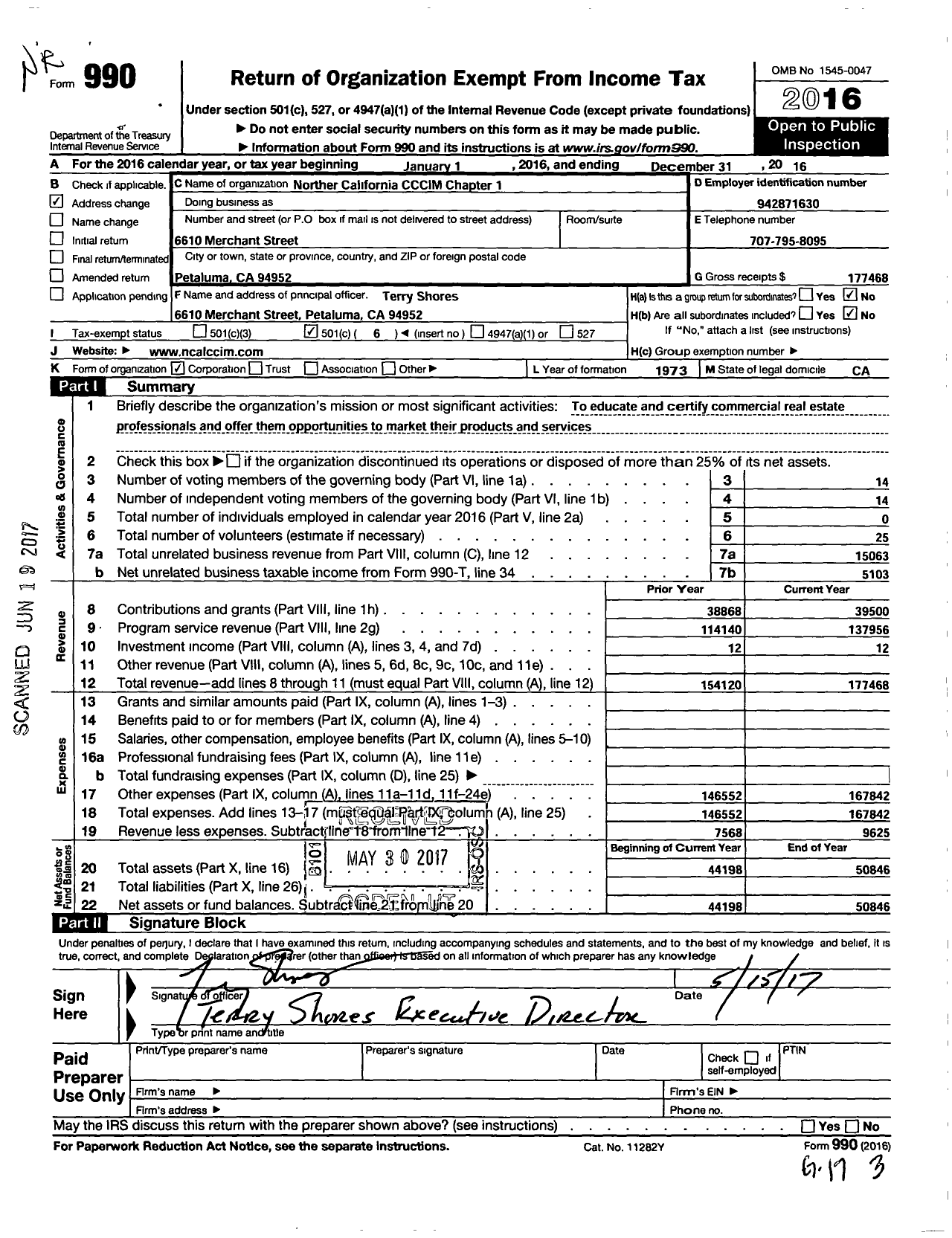 Image of first page of 2016 Form 990O for Northern California Ccim Chapter One