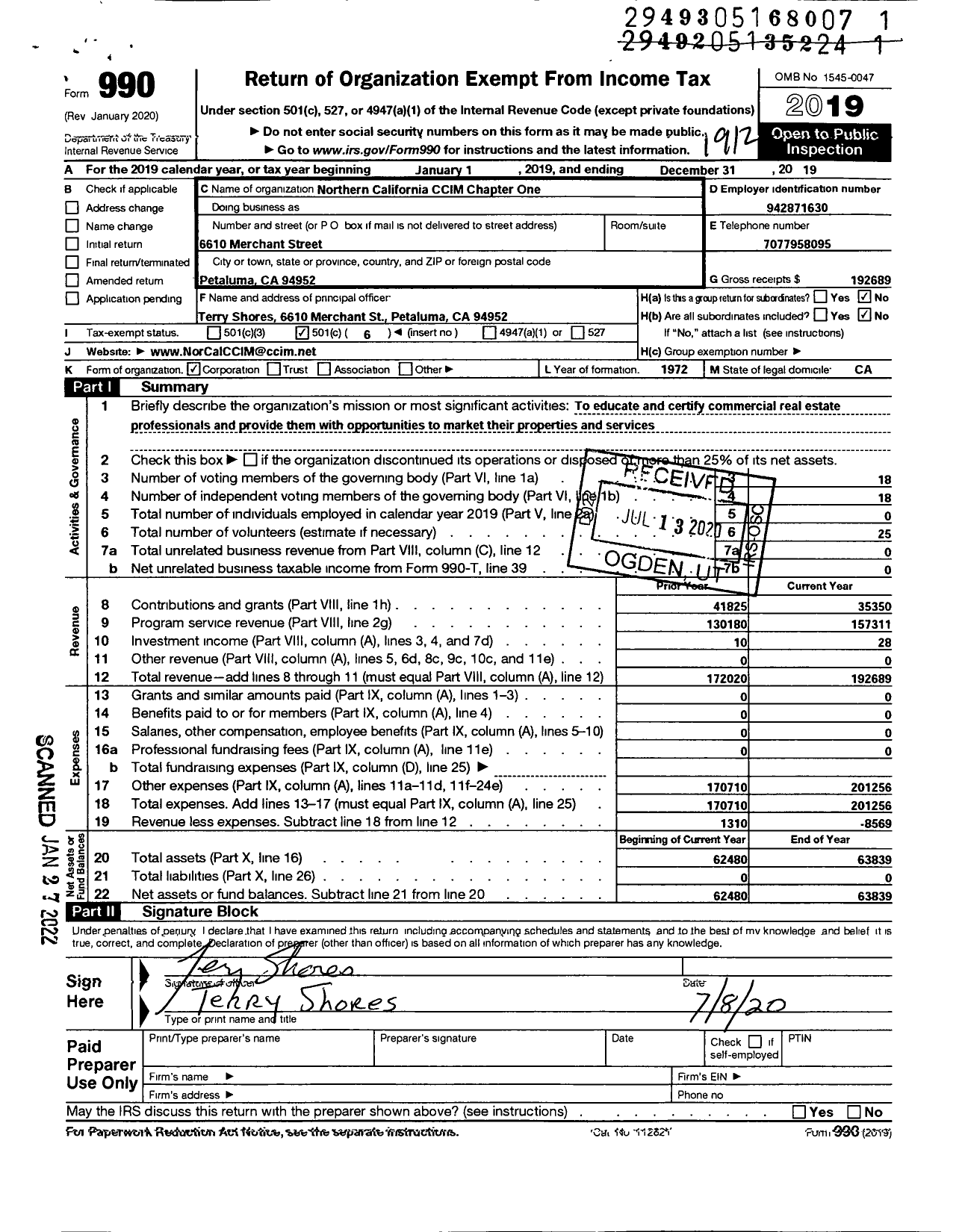 Image of first page of 2019 Form 990O for Northern California Ccim Chapter One