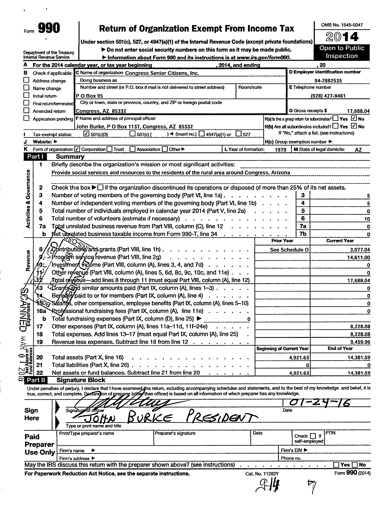 Image of first page of 2014 Form 990 for Congress Community Services