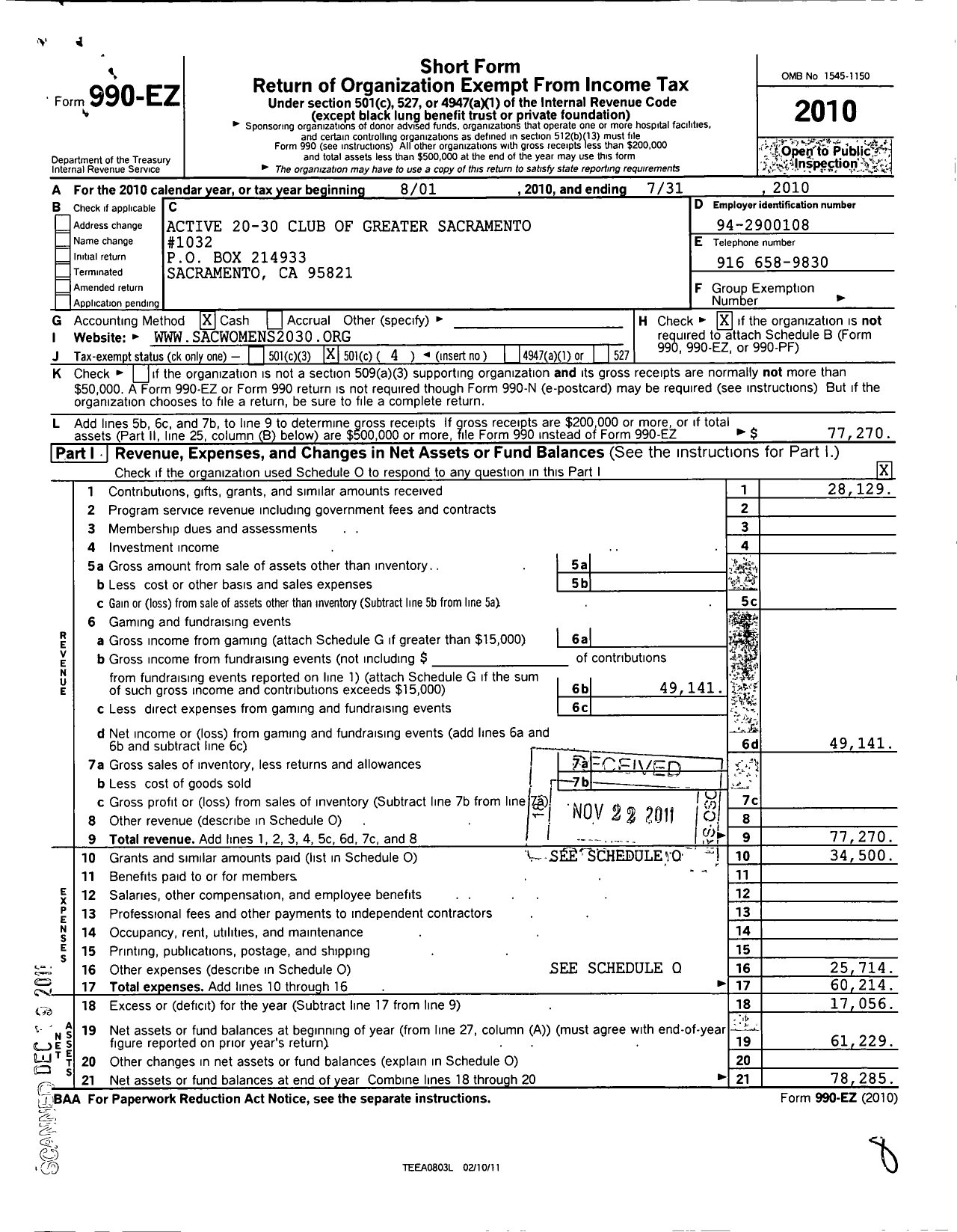 Image of first page of 2009 Form 990EO for Active 20-30 United States and Canada - 1032 Greater Sacramento