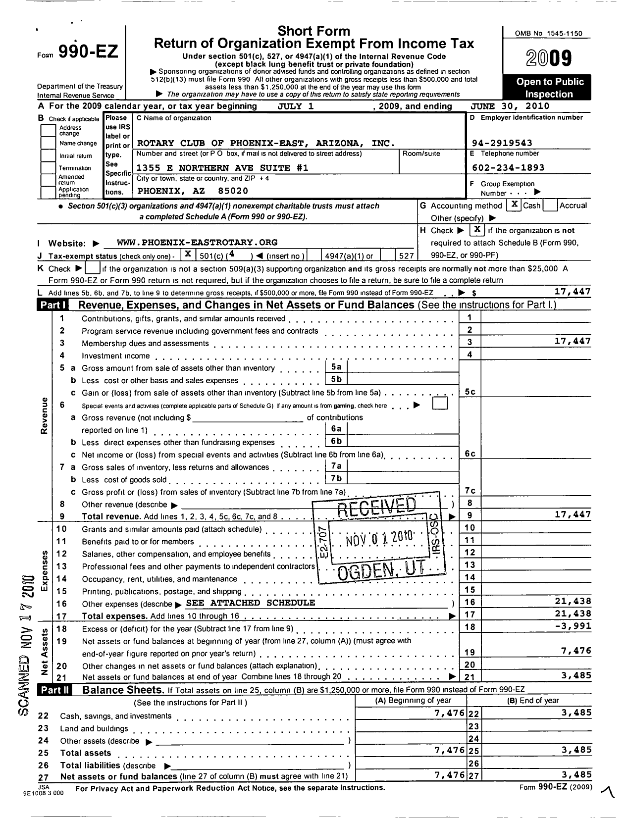 Image of first page of 2009 Form 990EO for Rotary International