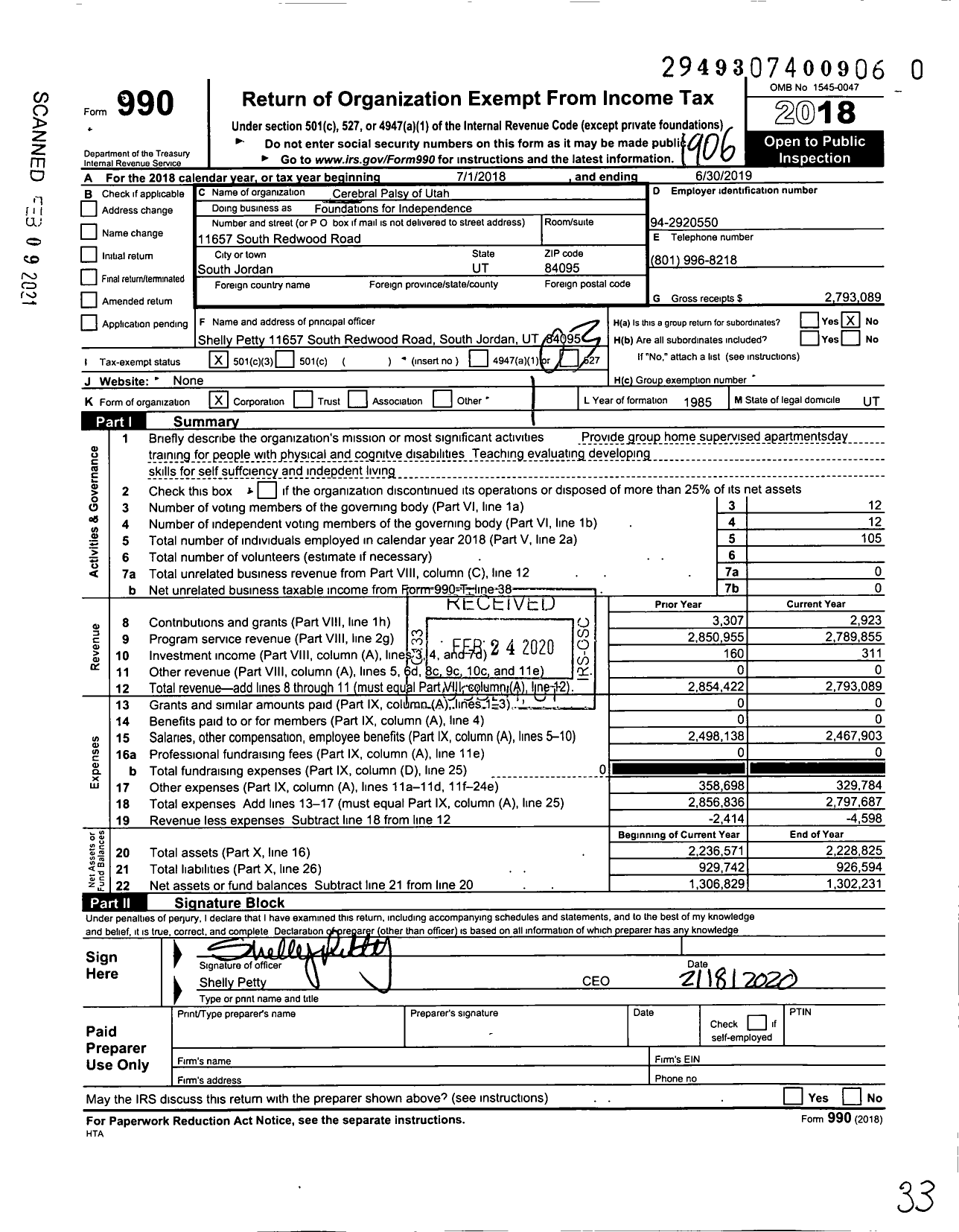 Image of first page of 2018 Form 990 for Foundations for Independence