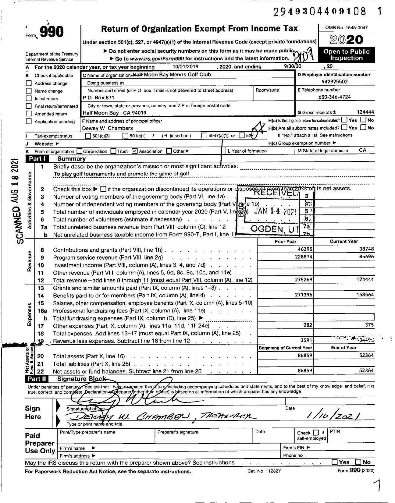 Image of first page of 2019 Form 990O for Half Moon Bay Mens Golf Club