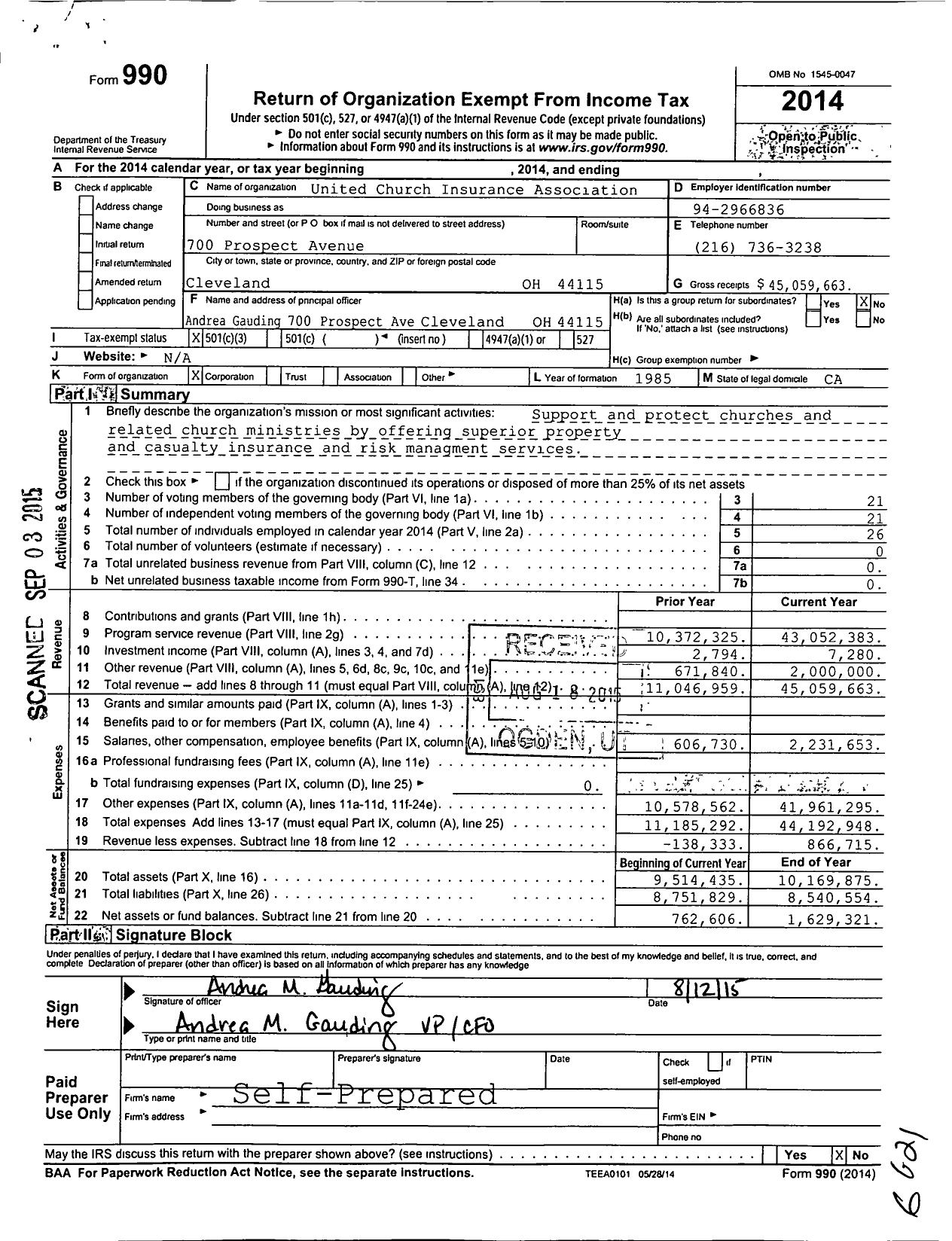 Image of first page of 2014 Form 990 for Insurance Board