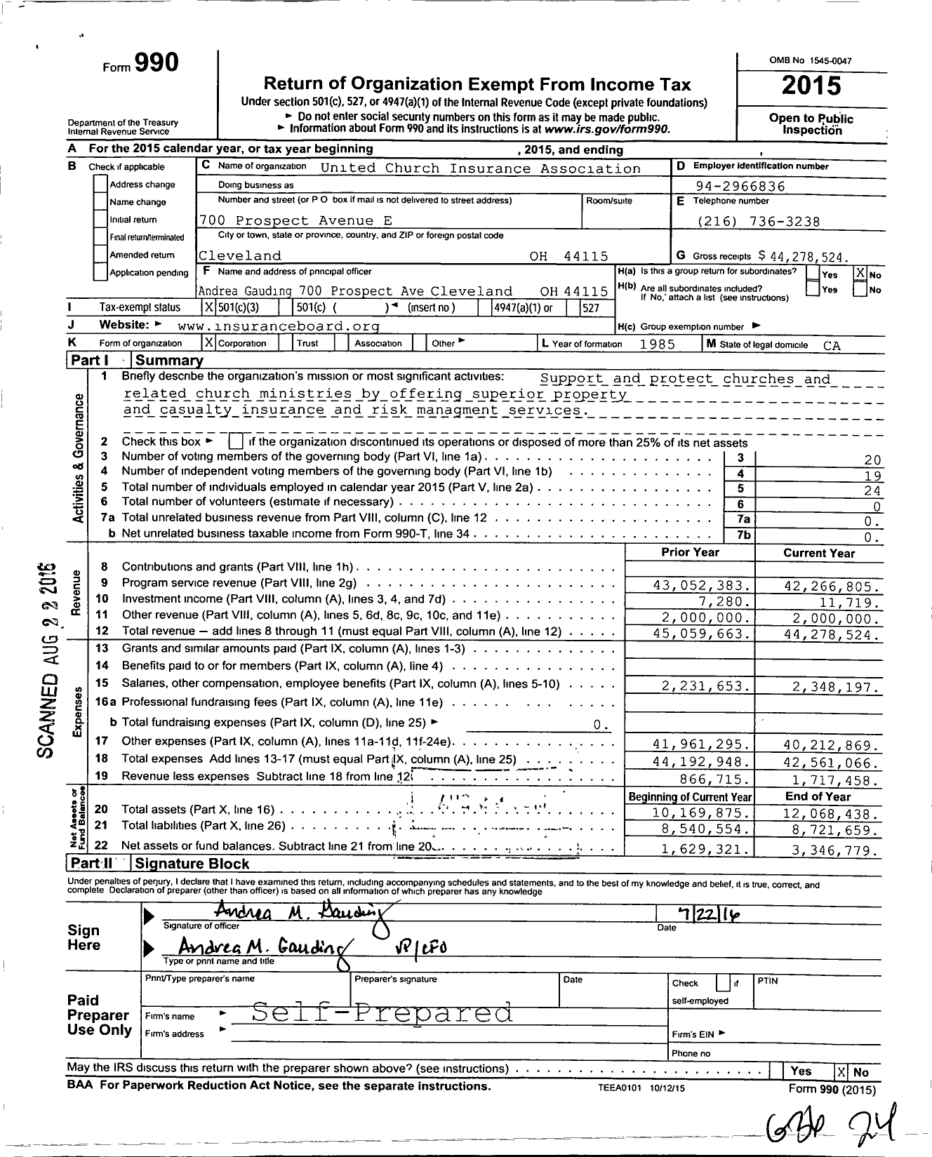 Image of first page of 2015 Form 990 for Insurance Board