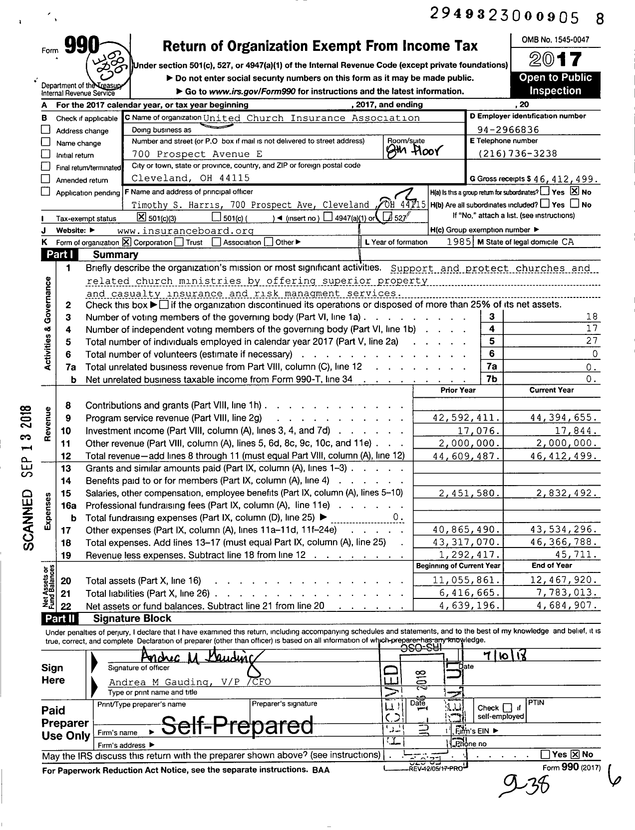Image of first page of 2017 Form 990 for Insurance Board