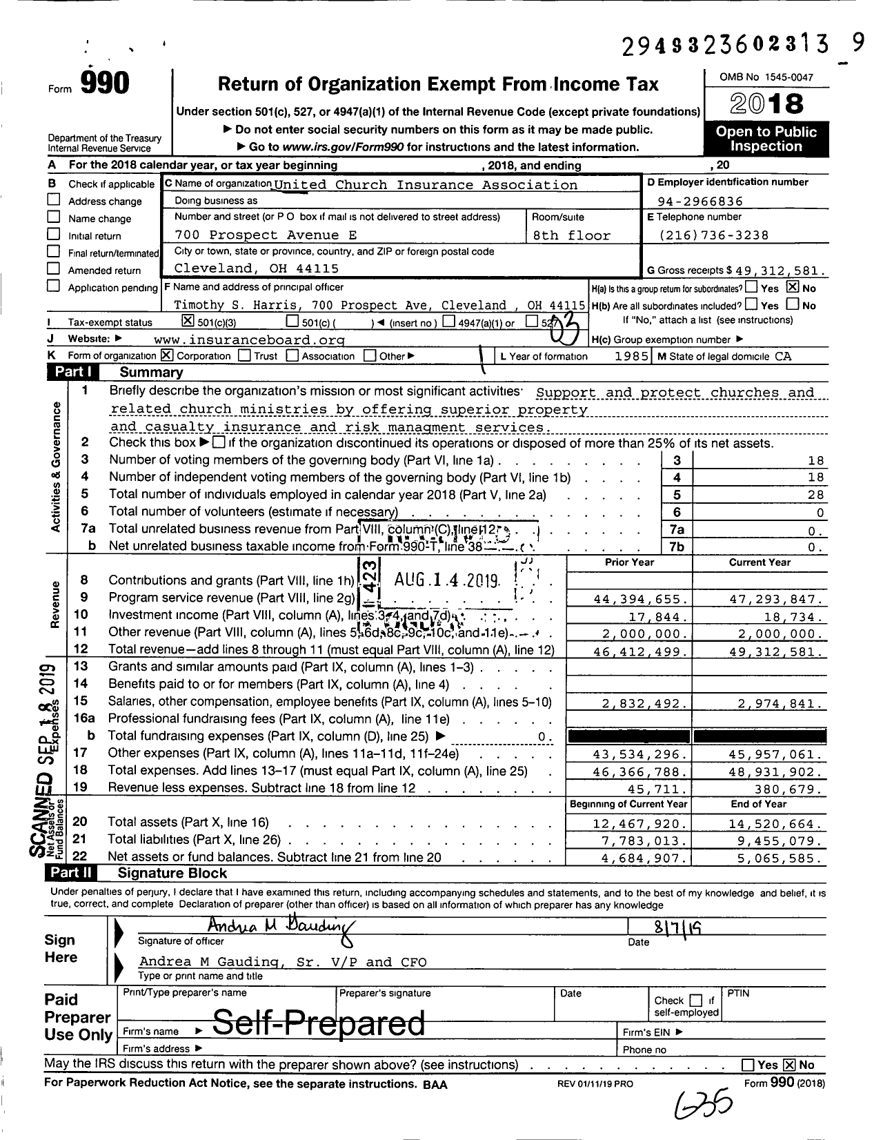Image of first page of 2018 Form 990 for Insurance Board