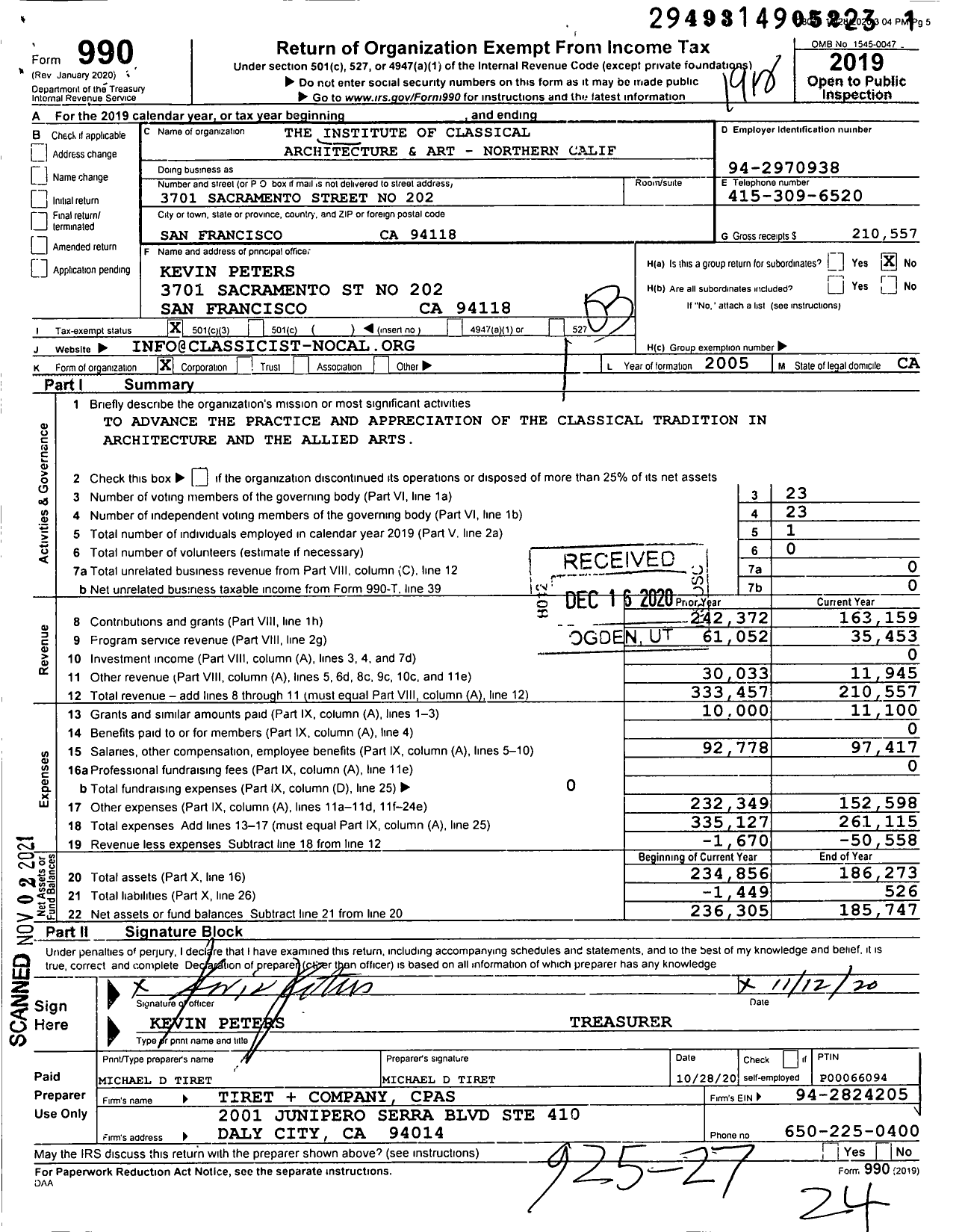 Image of first page of 2019 Form 990 for Art- Northern California Chapter