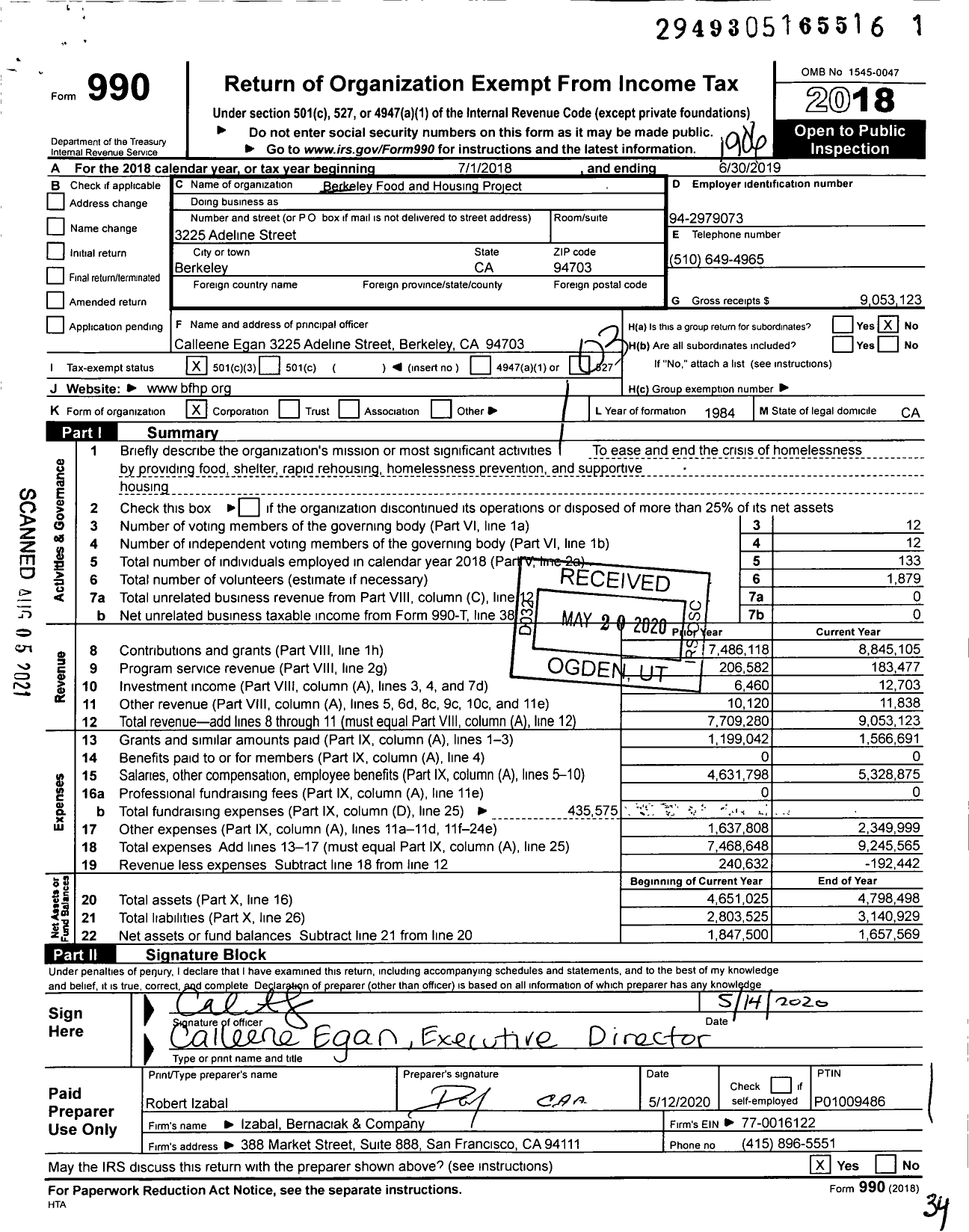 Image of first page of 2018 Form 990 for Insight Housing (BFHP)