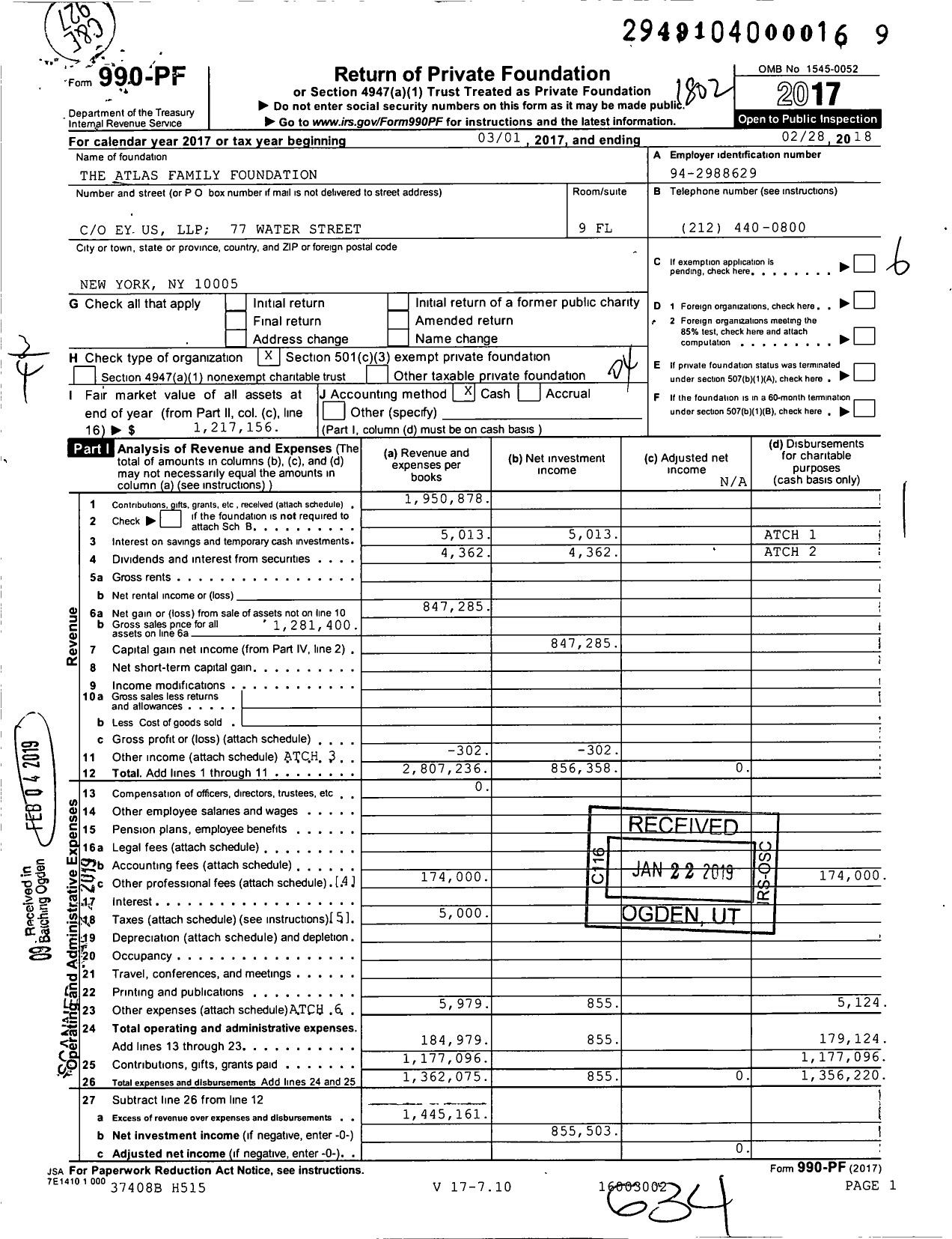 Image of first page of 2017 Form 990PF for The Atlas Family Foundation