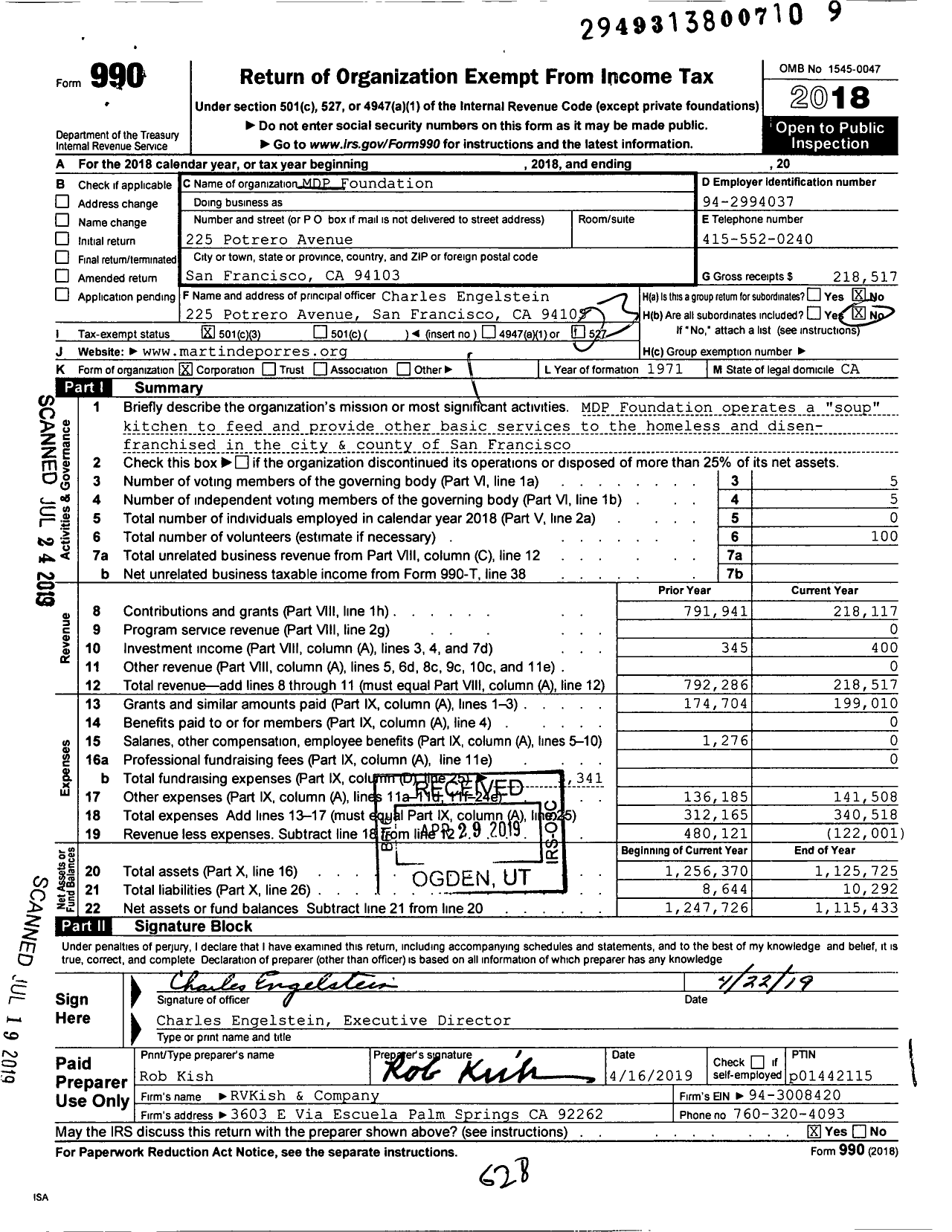 Image of first page of 2018 Form 990 for MDP Foundation