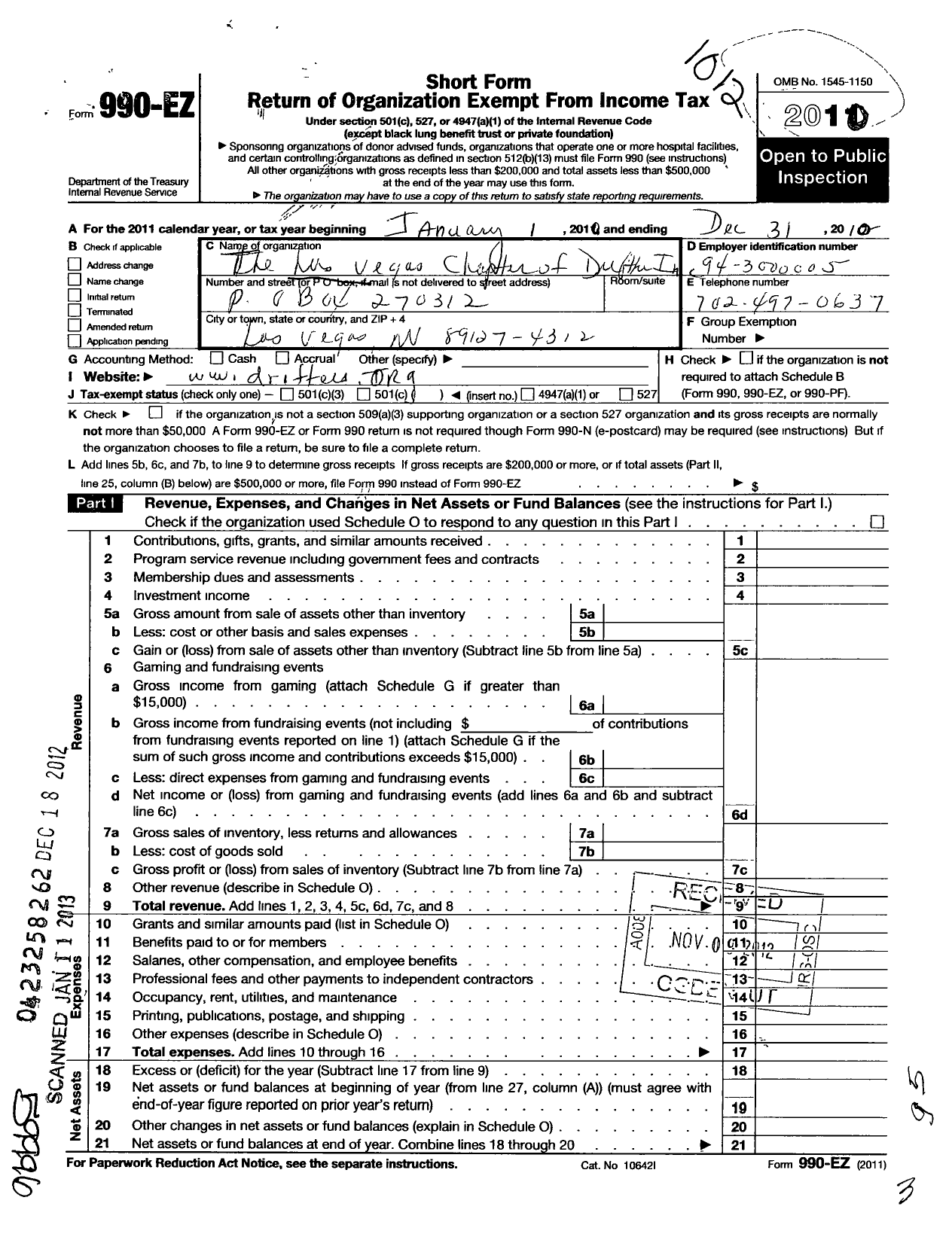 Image of first page of 2010 Form 990EO for Las Vegas Chapter of the Drifters