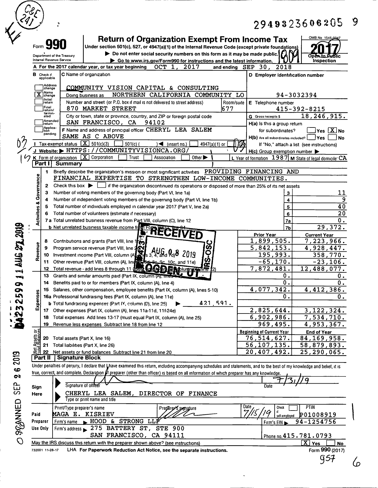 Image of first page of 2017 Form 990 for Community Vision Capital and Consulting