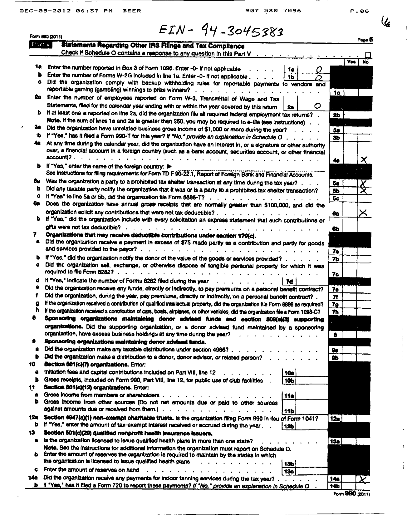 Image of first page of 2011 Form 990OR for Hollis Community Council Incorporated