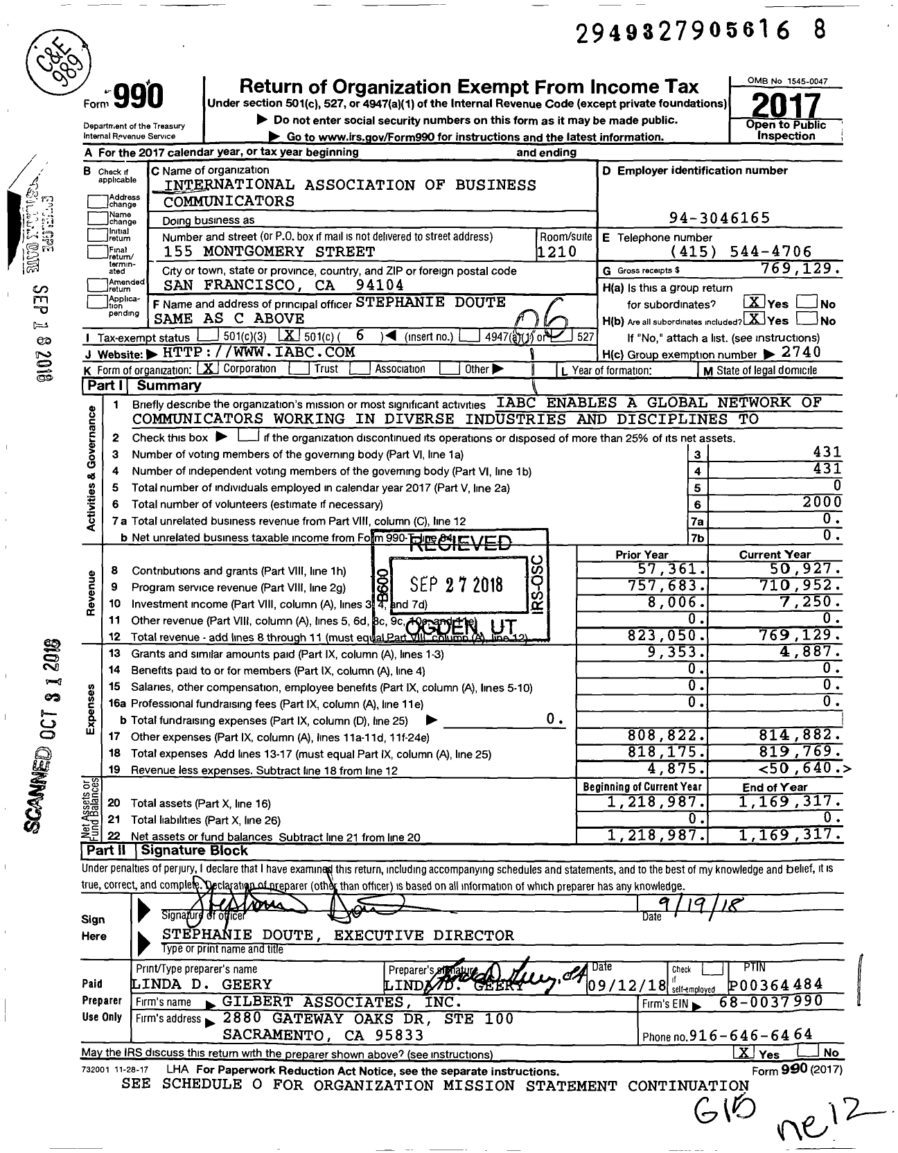 Image of first page of 2017 Form 990O for International Association of Business Communicators / Group Return