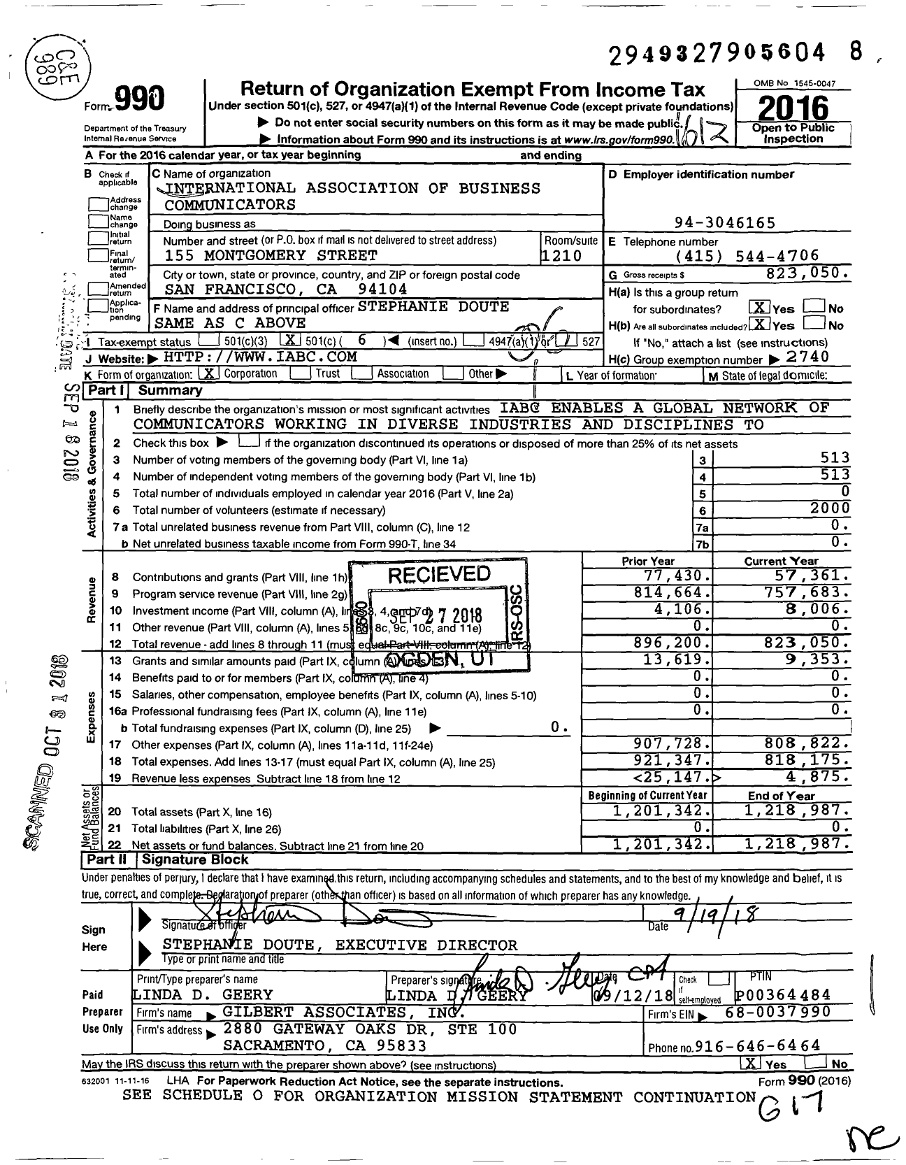 Image of first page of 2016 Form 990O for International Association of Business Communicators / Group Return