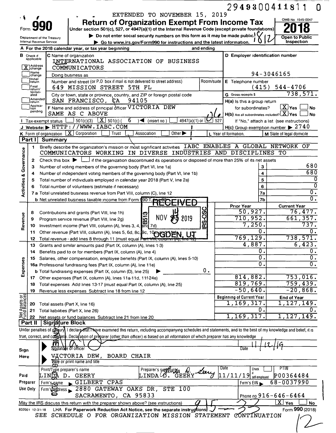 Image of first page of 2018 Form 990O for International Association of Business Communicators / Group Return