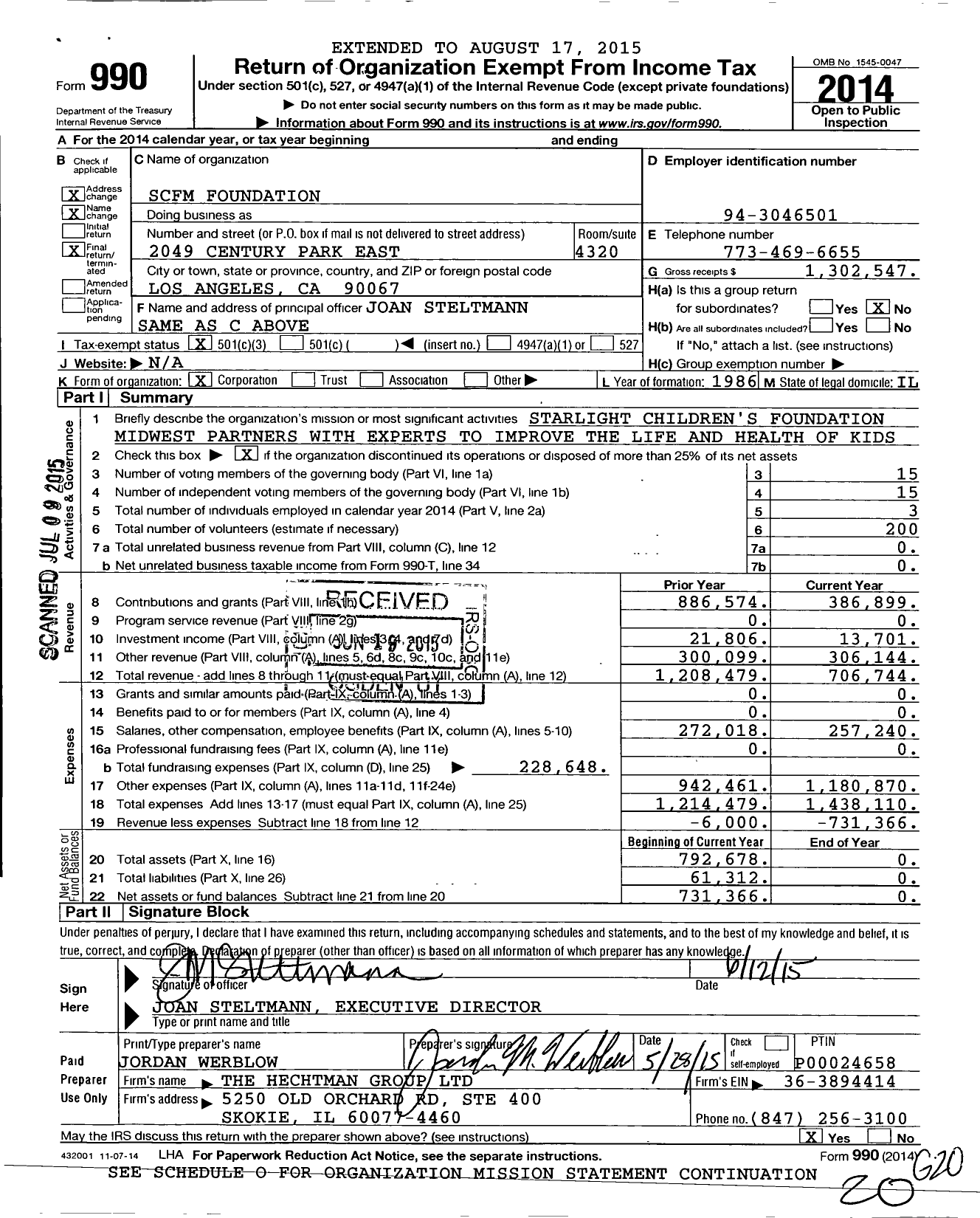 Image of first page of 2014 Form 990 for Starlight Childrens Foundation Midwest