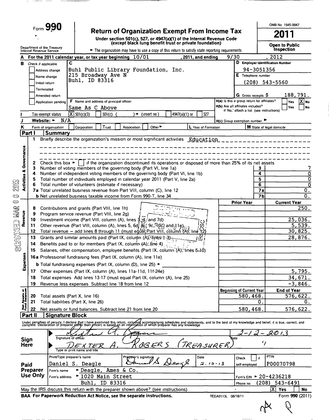 Image of first page of 2011 Form 990 for Buhl Public Library Foundation