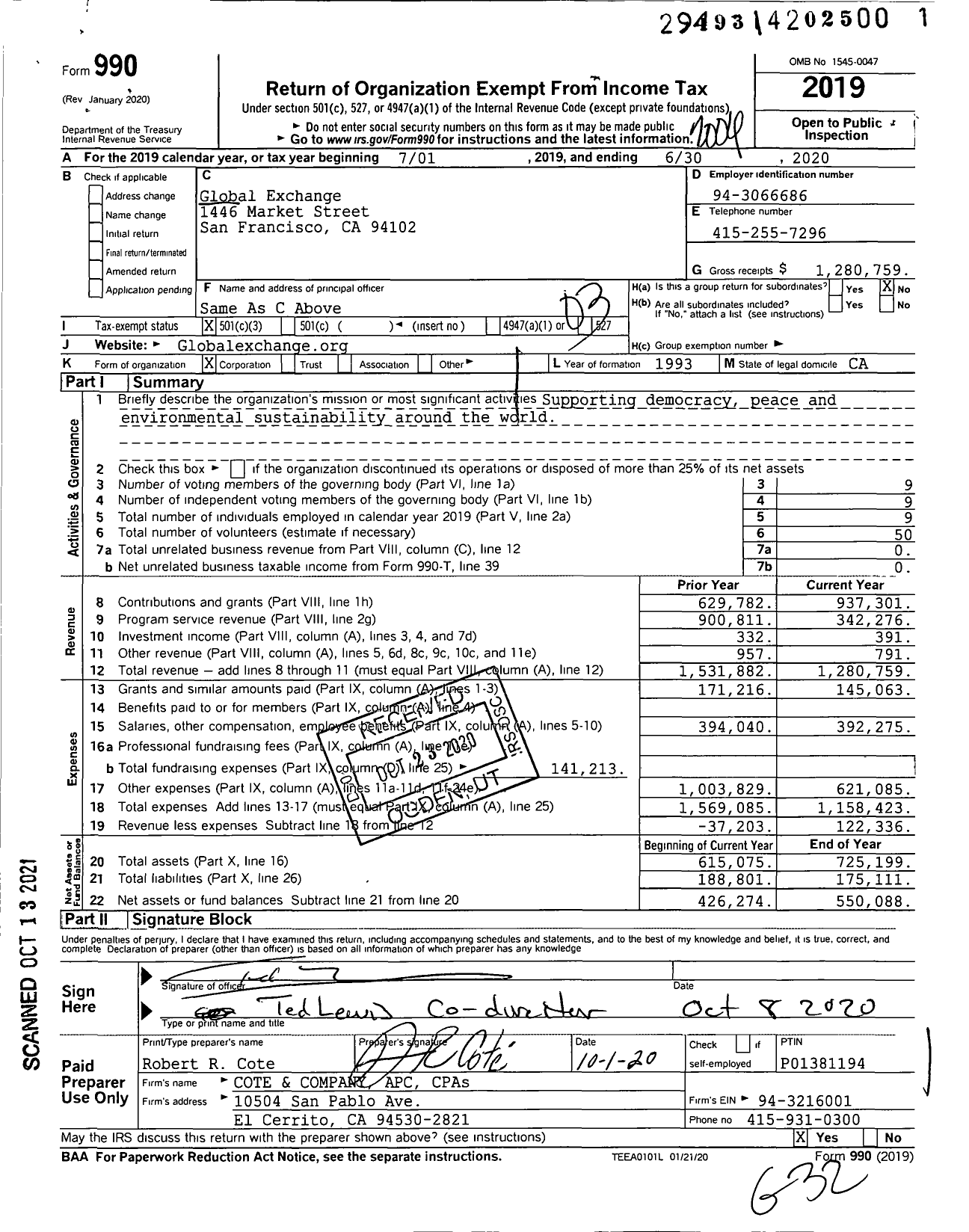 Image of first page of 2019 Form 990 for Global Exchange