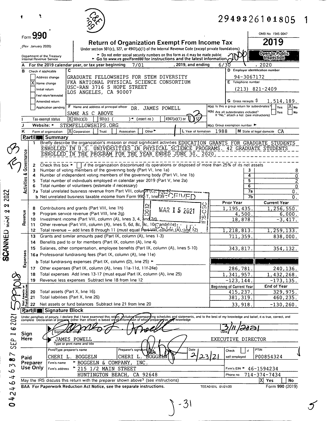 Image of first page of 2019 Form 990 for Graduate Fellowships for STEM Diversity (NPSC)