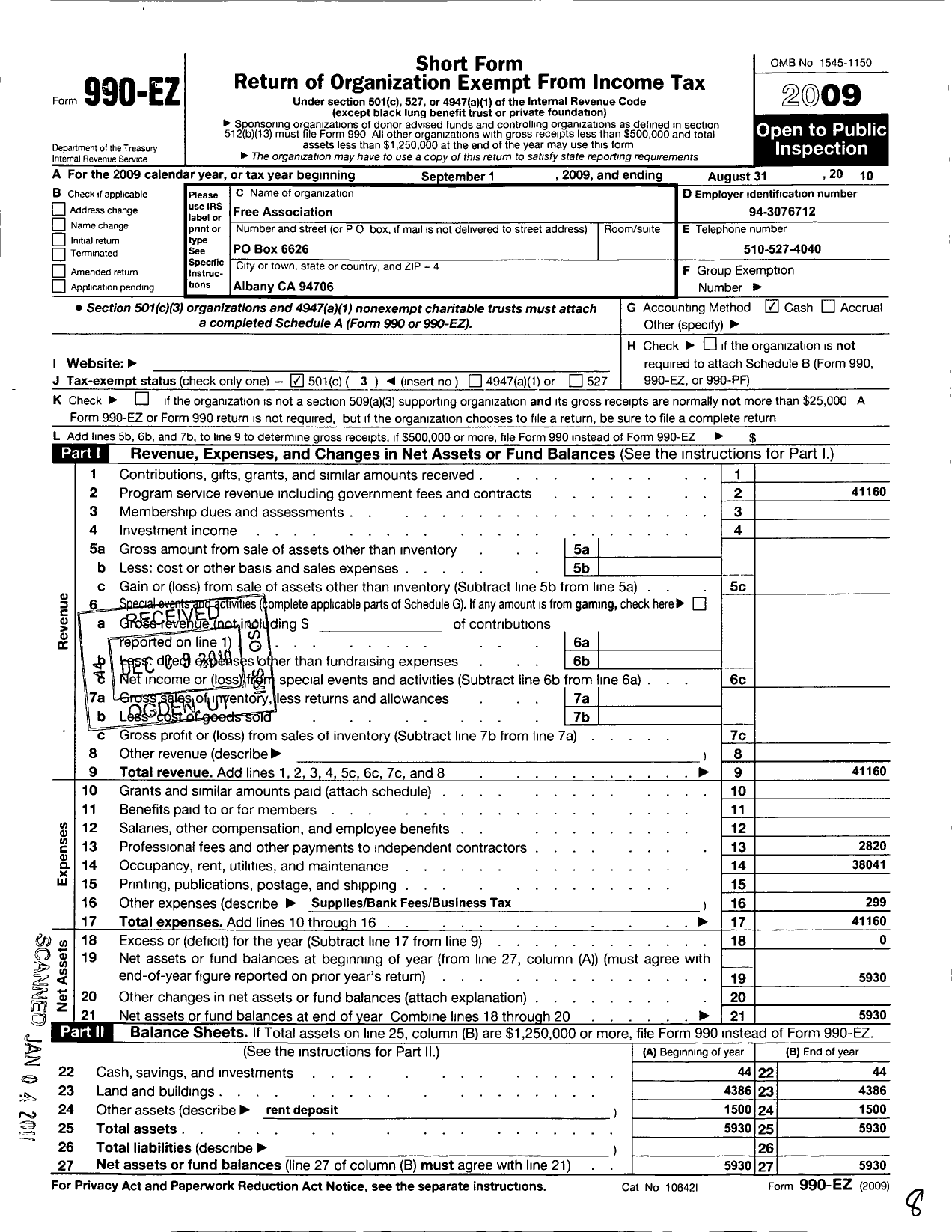 Image of first page of 2009 Form 990EZ for Free Association