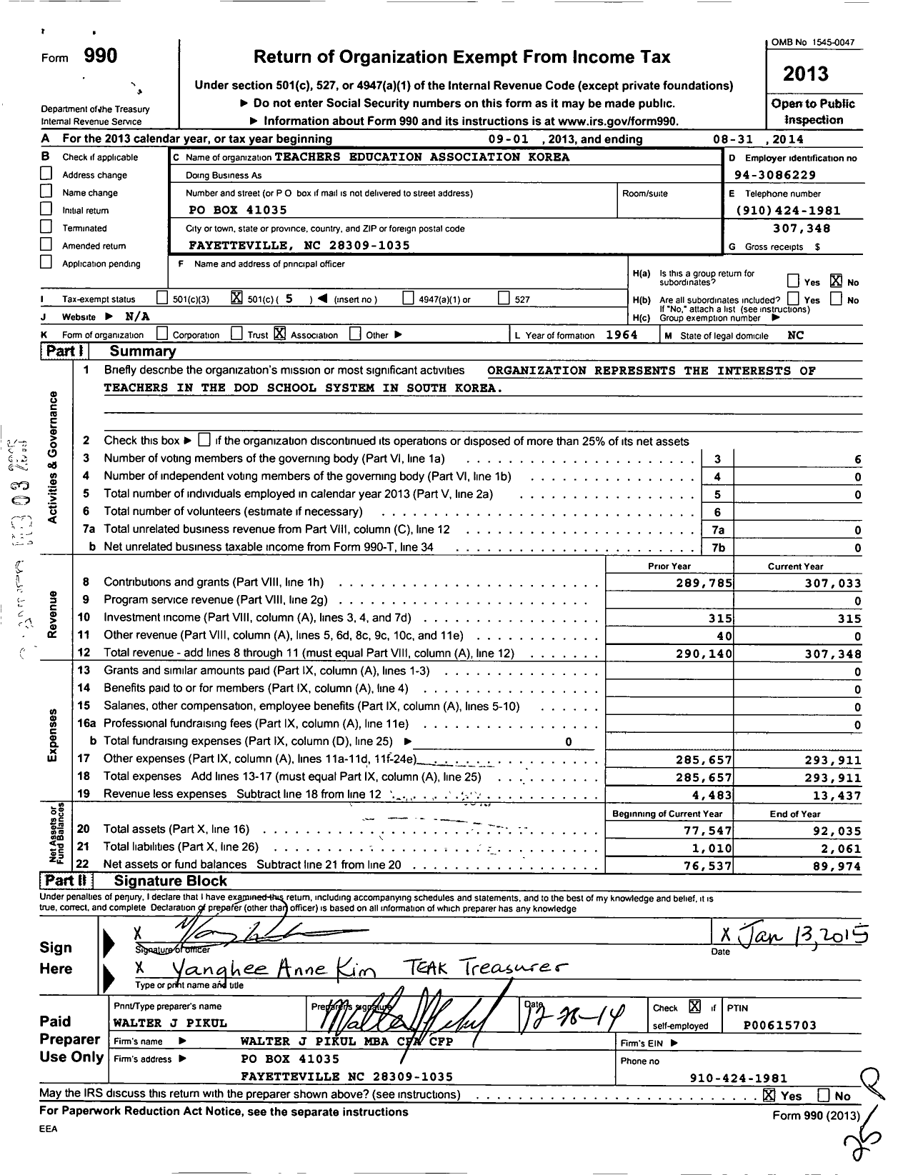 Image of first page of 2013 Form 990O for Teachers Education Association Korea