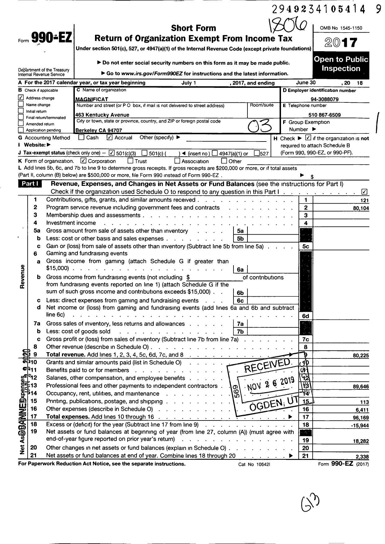 Image of first page of 2017 Form 990EZ for Magnificat