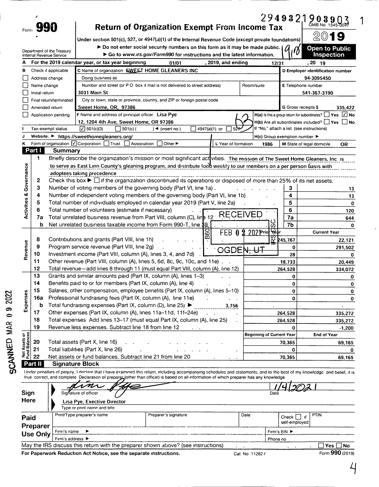 Image of first page of 2019 Form 990 for Sugar City Gleaners