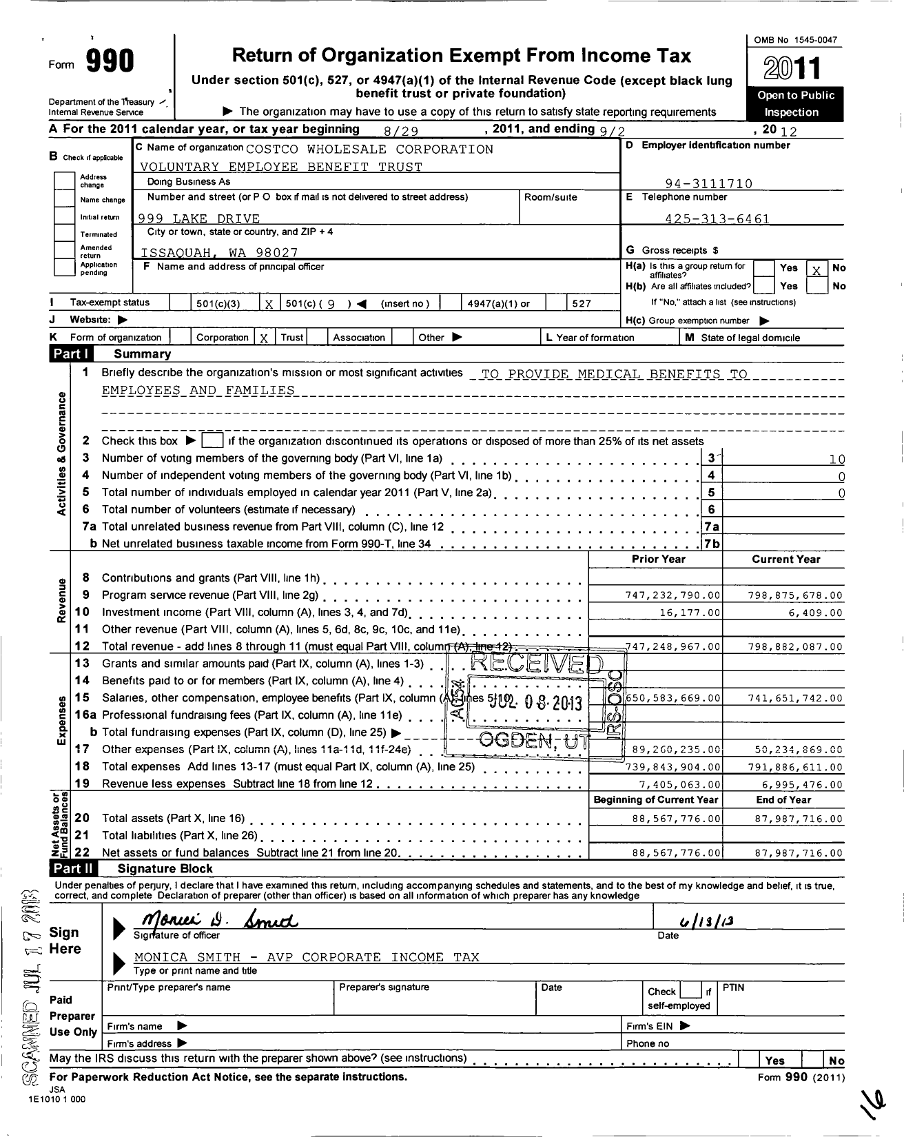 Image of first page of 2011 Form 990O for Costco Wholesale Corporation Voluntary Employee Benefit Trust