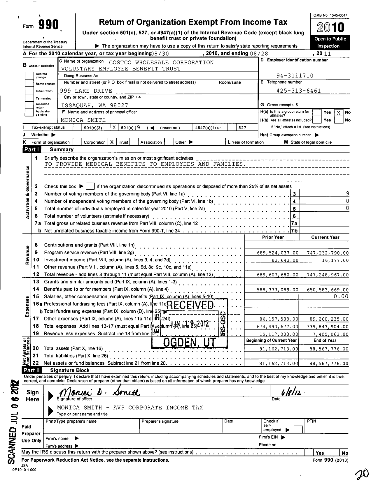 Image of first page of 2010 Form 990O for Costco Wholesale Corporation Voluntary Employee Benefit Trust