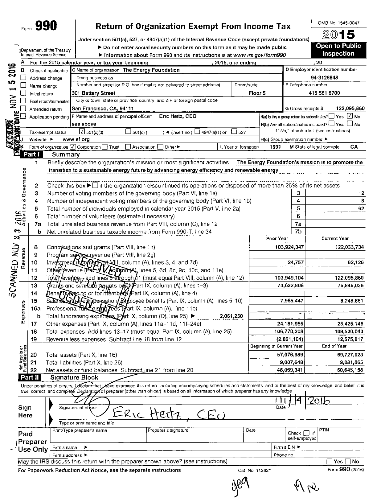 Image of first page of 2015 Form 990 for The Energy Foundation